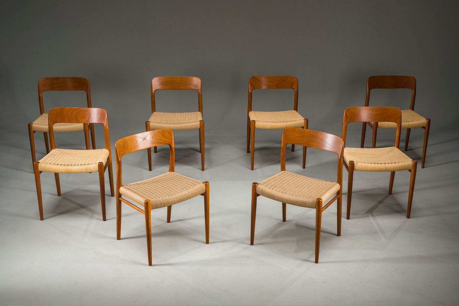 Danish Teak Model 75 Dining Chairs By Niels Møller, 1960s, Set Of 8 photo for sale