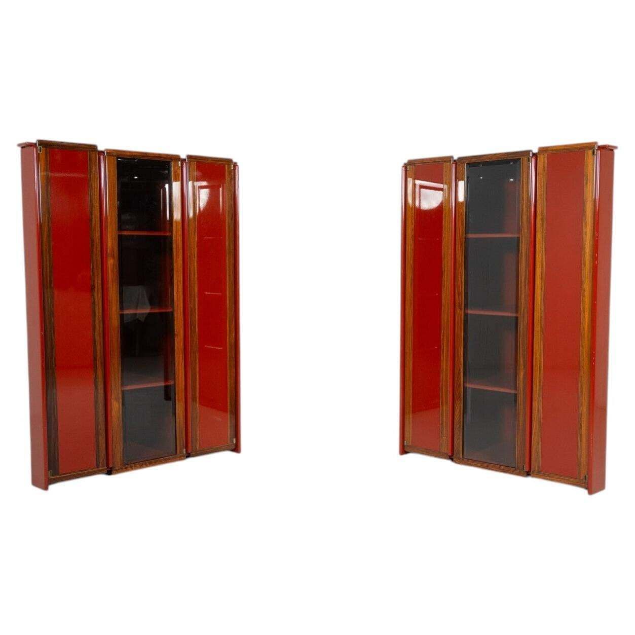 Pair Of Red Artona Bookcases By Afra And Tobia Scarpa, Maxalto, 1960s