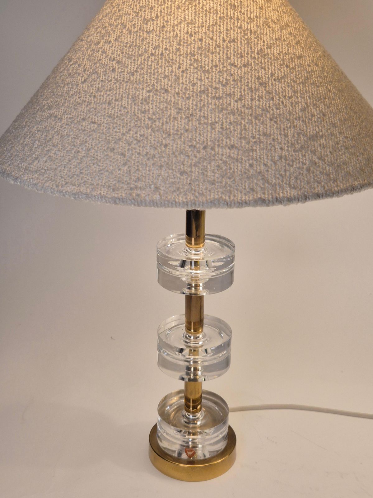 Timeless Pair Of Scandinavian Modern Table Lamps With Orrefors Glass And Brass photo for sale