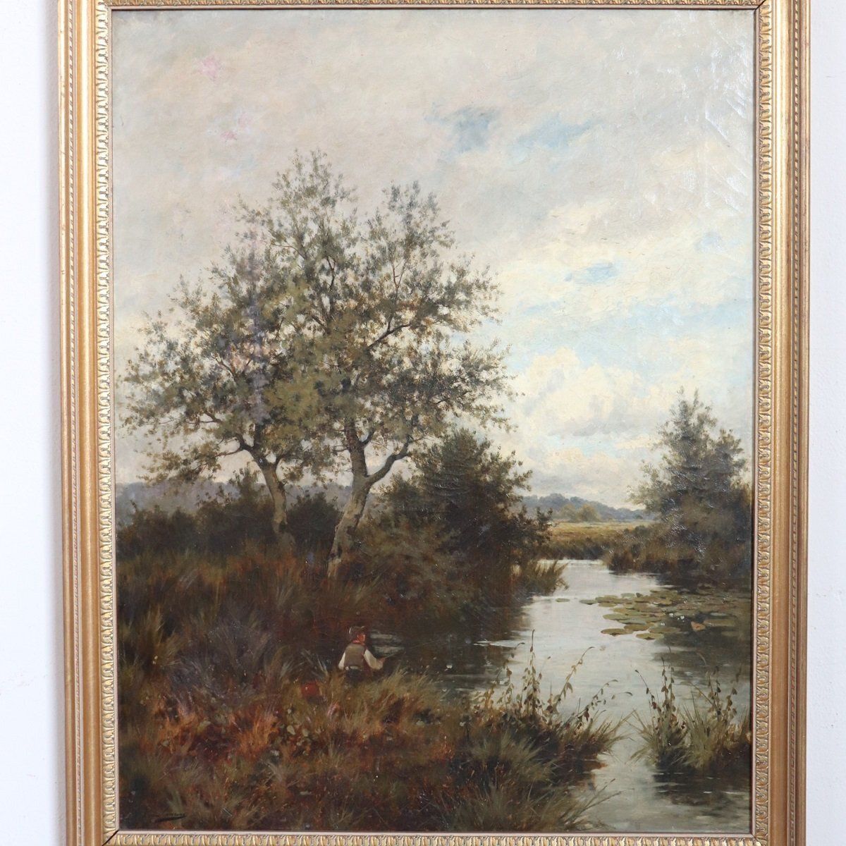 photo furniture J. Paulman, River Landscape, Oil Painting On Canvas, Late 19th Century, Framed