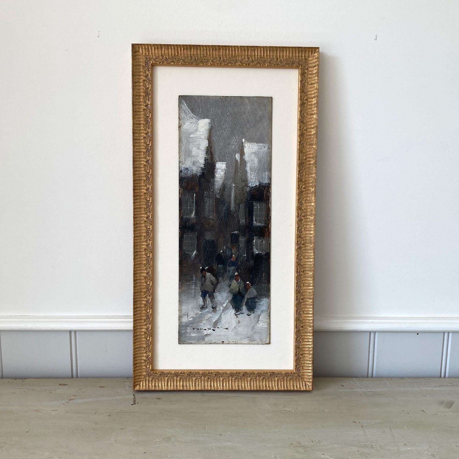 Winter Townscape   Antique Oil Painting Late 19th Century Italian Austrian Artist photo furniture