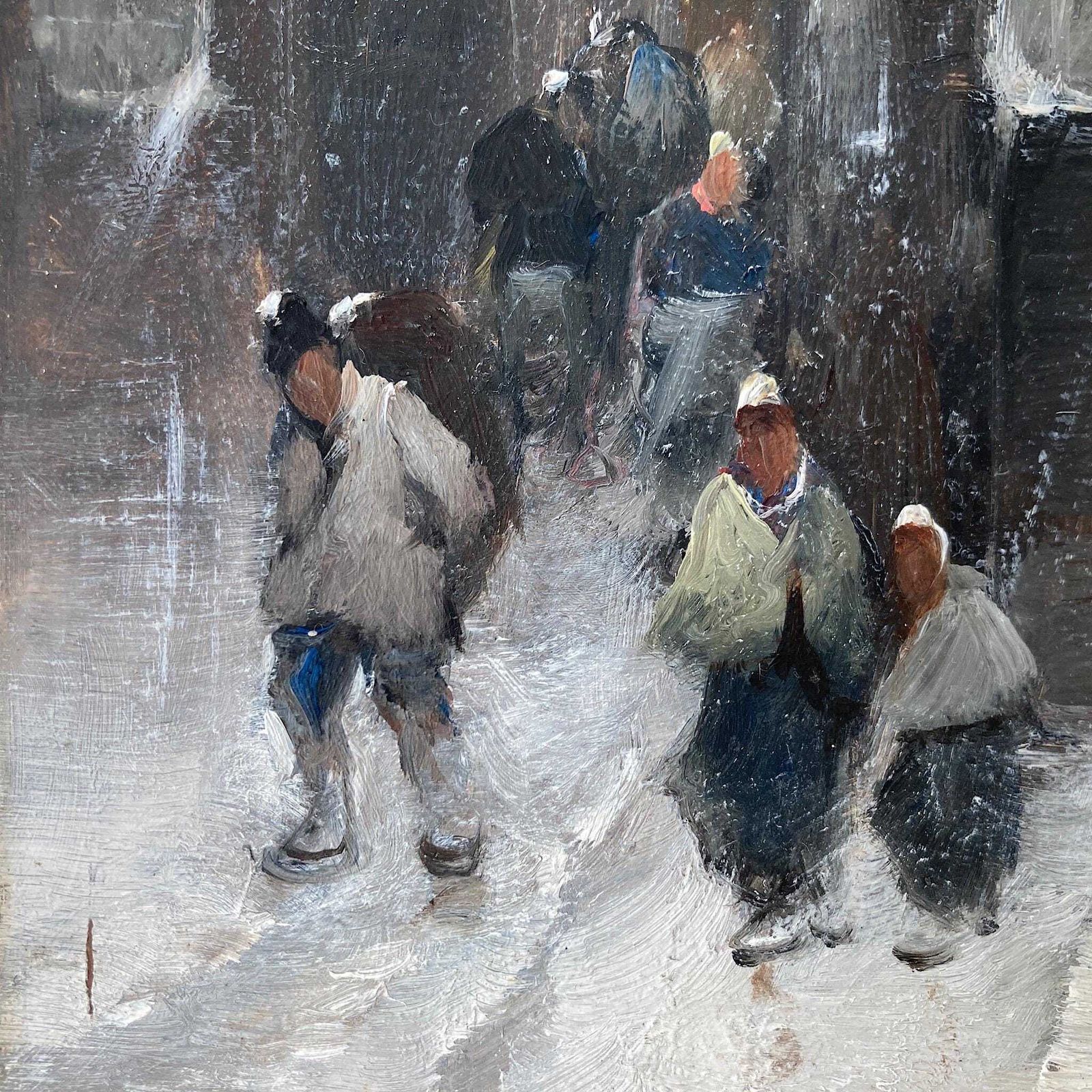 Winter Townscape   Antique Oil Painting Late 19th Century Italian Austrian Artist photo for sale