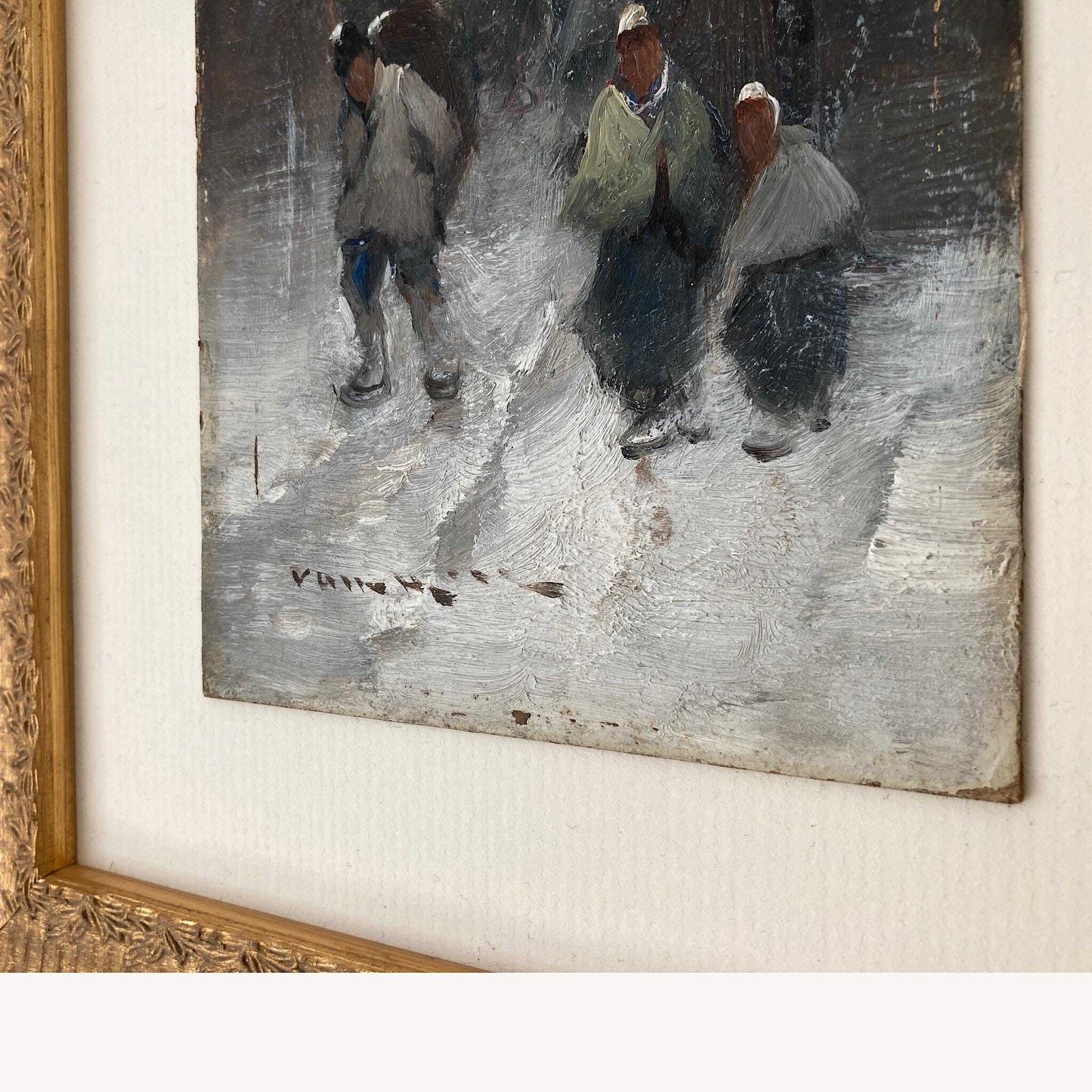 photo for sale Winter Townscape   Antique Oil Painting Late 19th Century Italian Austrian Artist