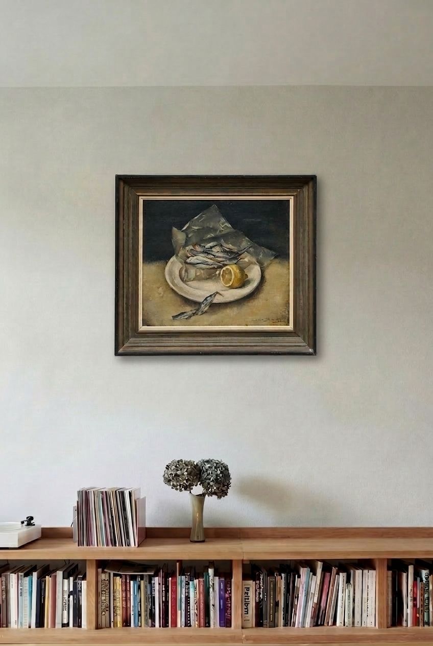 Ina Hooft (1894 1994)   Framed Mid 20th Century Oil, Sprat & Lemon photo for sale