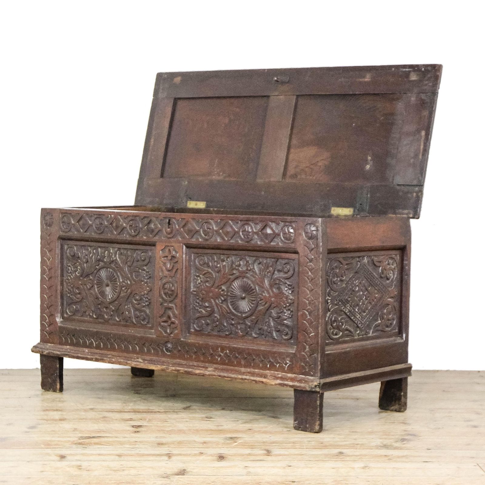 Antique Carved Oak Coffer | Antique Furniture | Antique Trunk | Antique Oak Blanket Box | Antique Storage (M 6777) photo for sale
