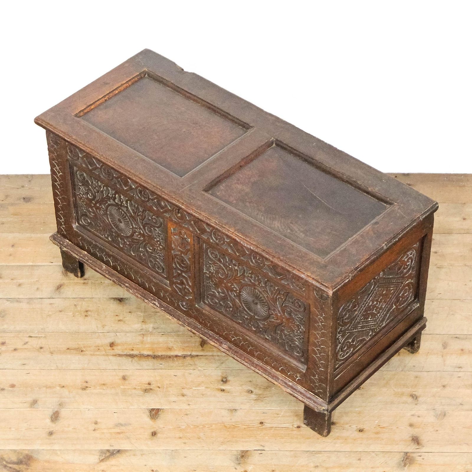 Antique Carved Oak Coffer | Antique Furniture | Antique Trunk | Antique Oak Blanket Box | Antique Storage (M 6777) photo Furniture