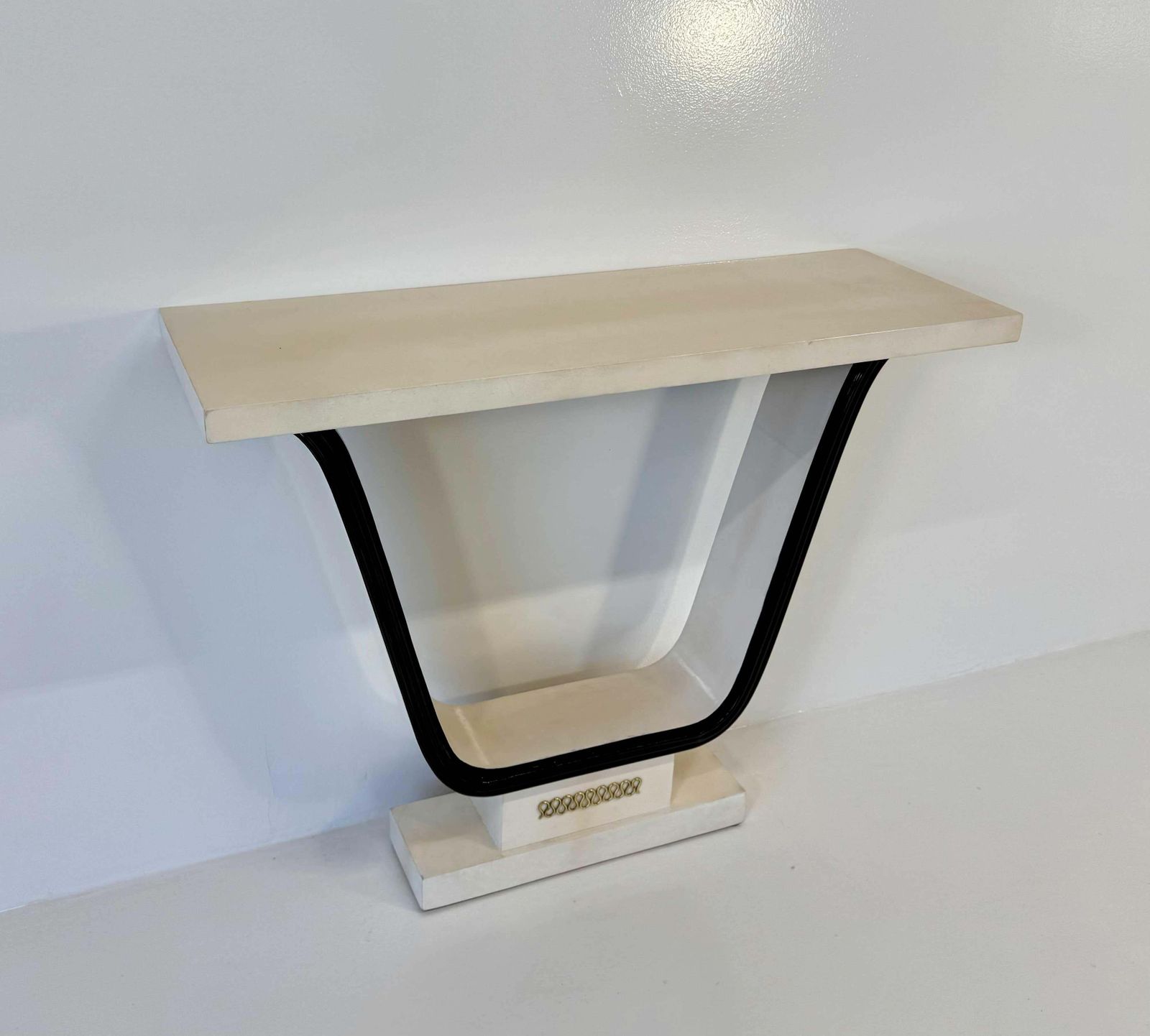 Italian Art Deco Parchment, Brass, Black Console, In The Style Of Borsani, 40s photo 4431.0