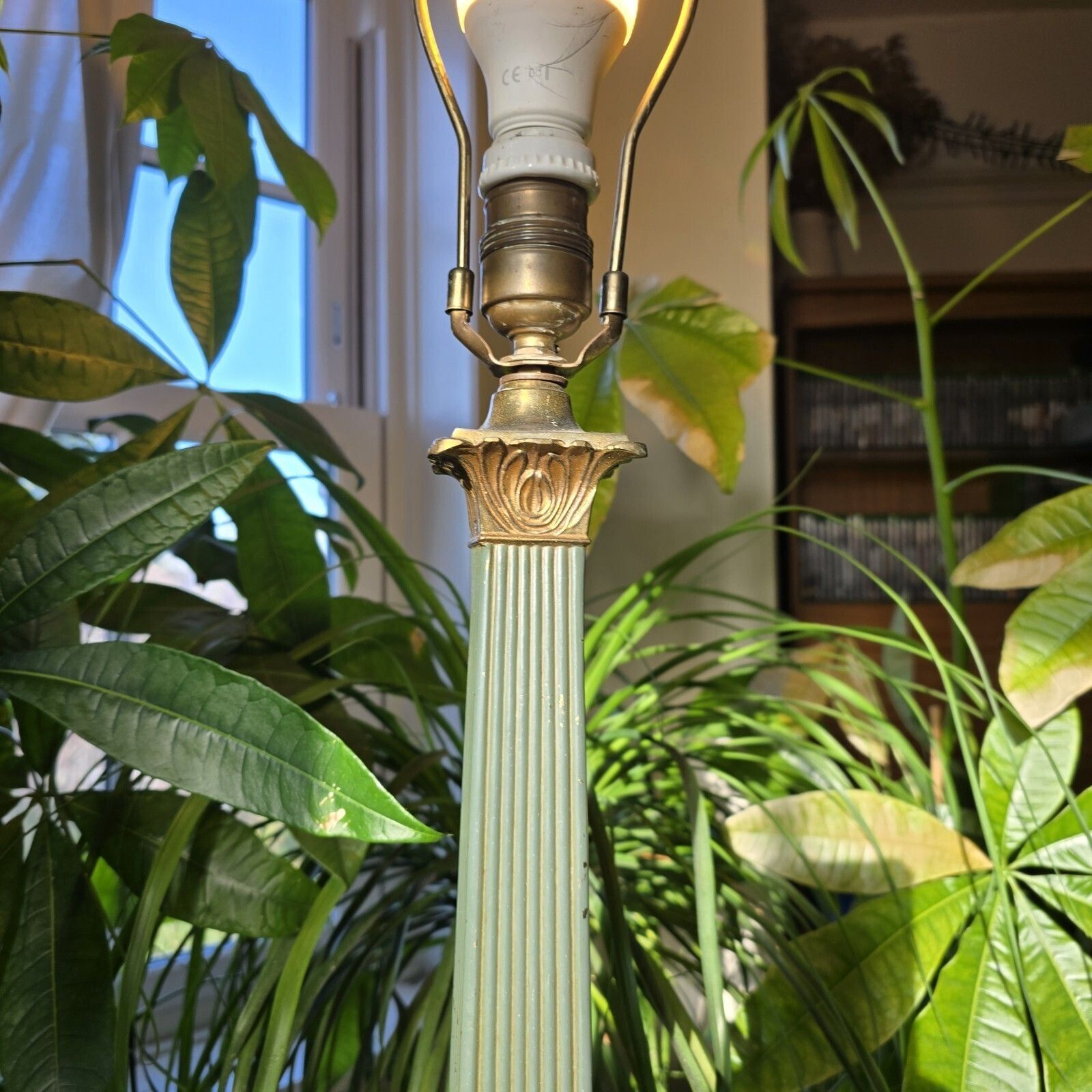 Antique French Table Lamp 19th Century Empire Column Ornate Green Gold Rare photo Lighting