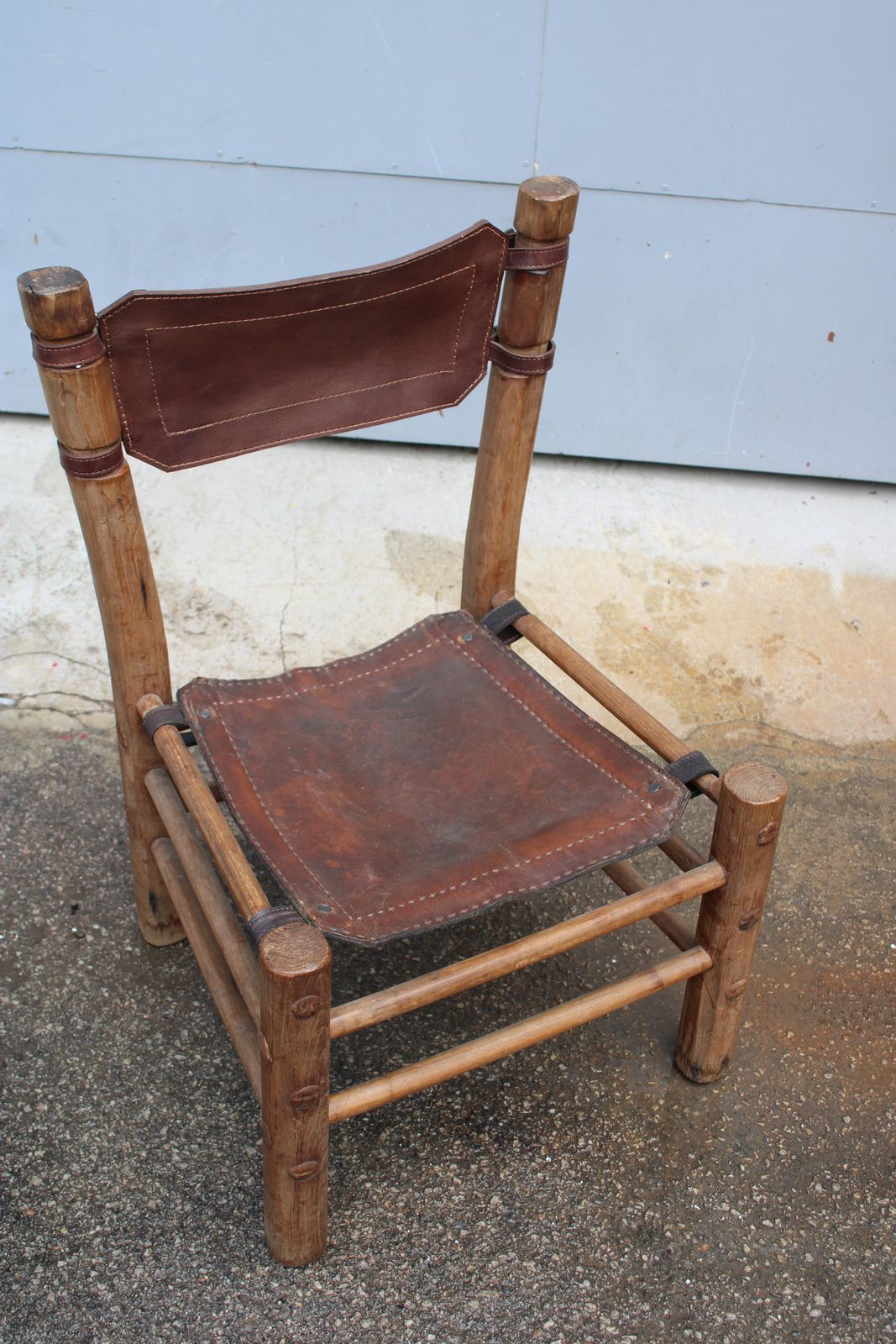 Pair Of Wooden And Leather Chairs Safary Italy 1960 photo for sale