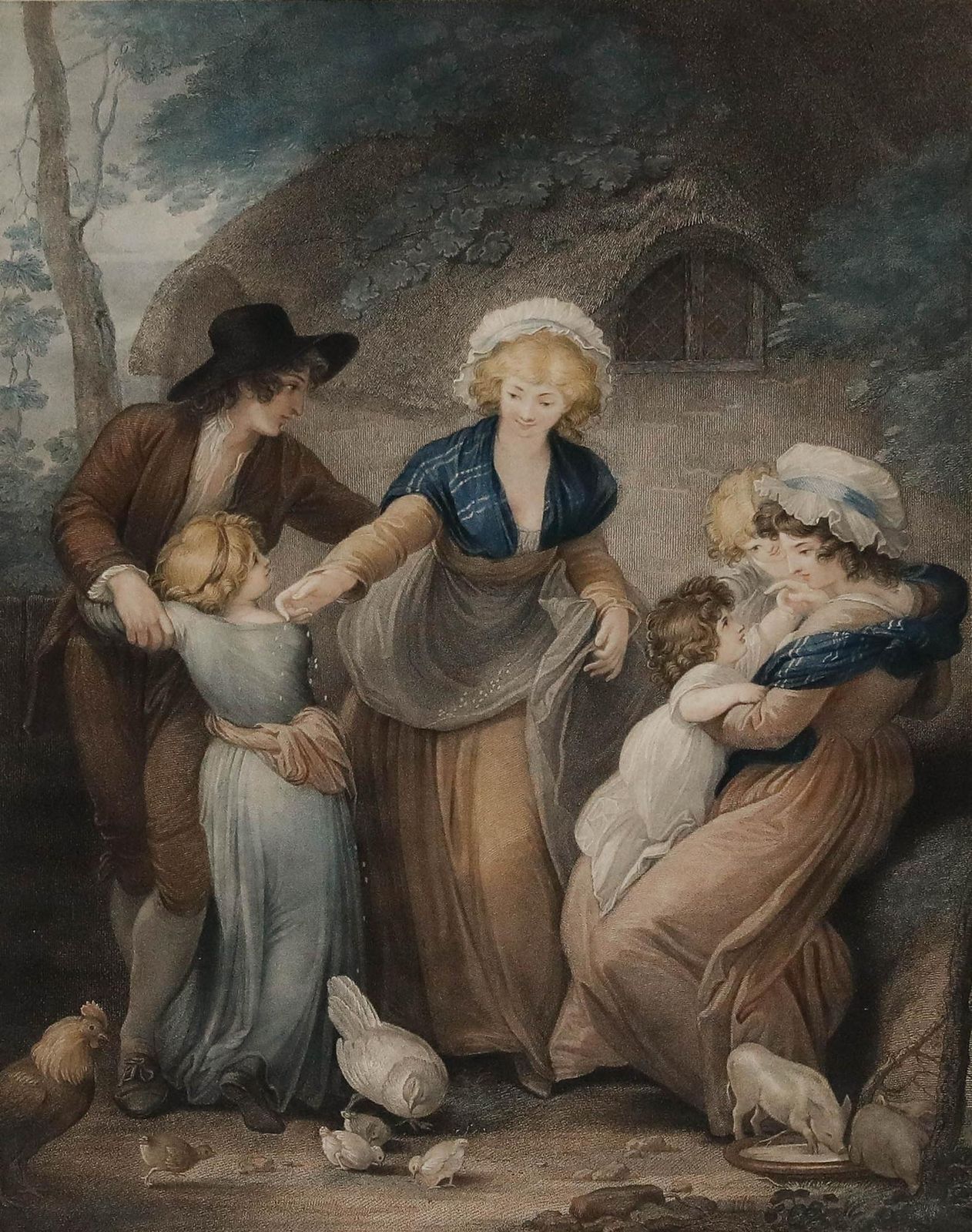 Charles Knight After Thomas Stothard   Stipple Engraving, The Tenant's Family photo furniture