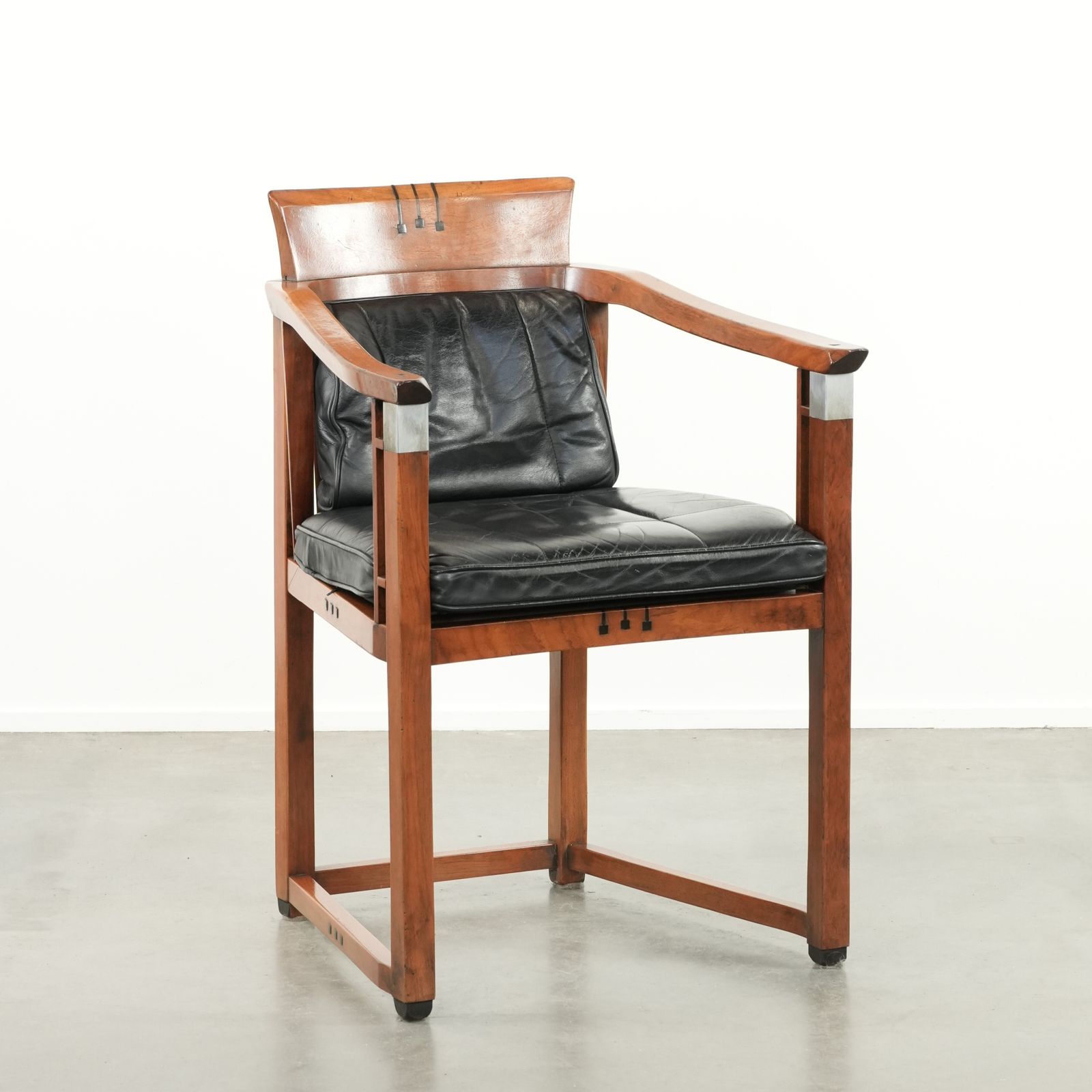 Luxury Black Leather Schuitema Art Deco Design Dining, Occasional, Or Desk Chair From The Decoforma Series With Armrests