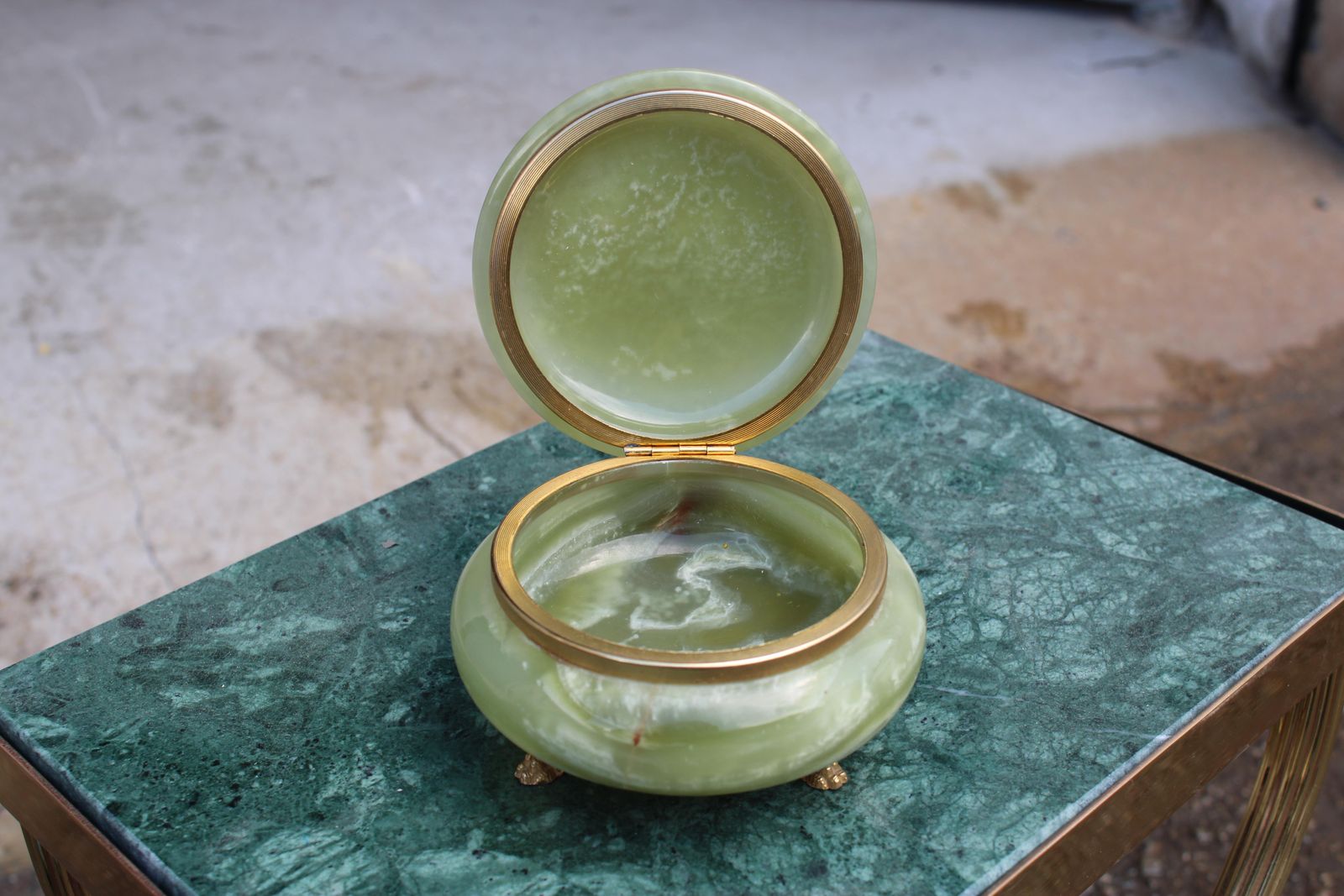 Green Onyx Marble And Brass Jewelry Box 1950s Italy photo for sale