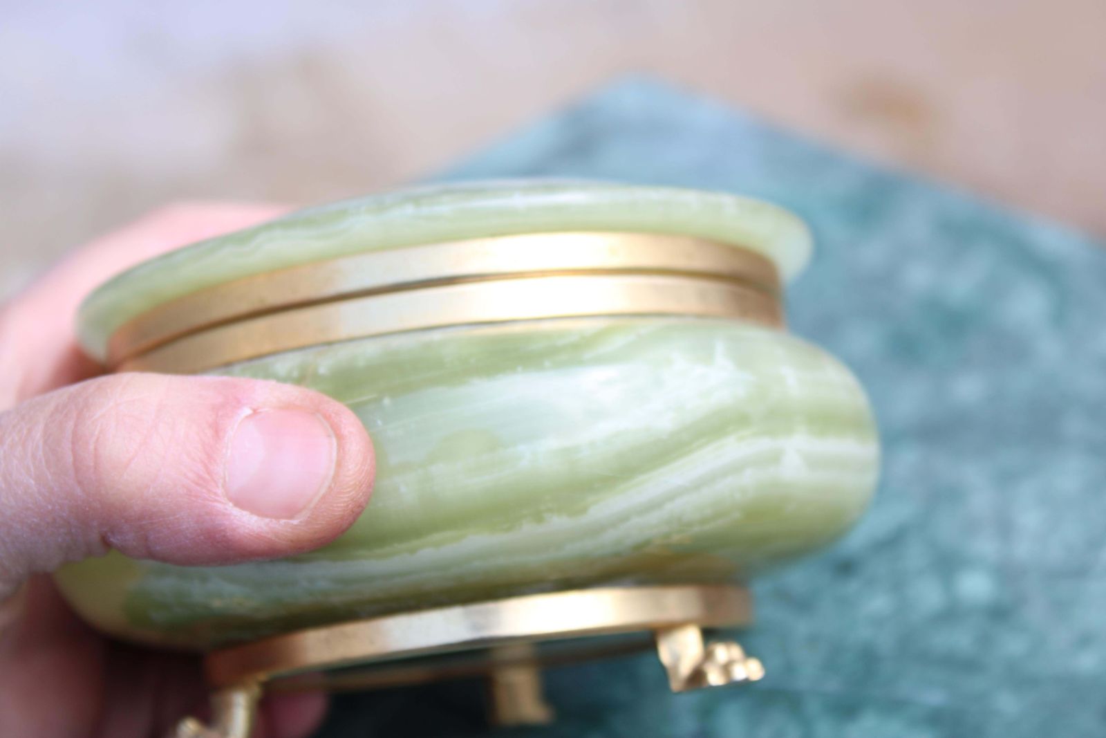 Green Onyx Marble And Brass Jewelry Box 1950s Italy photo Home Decor