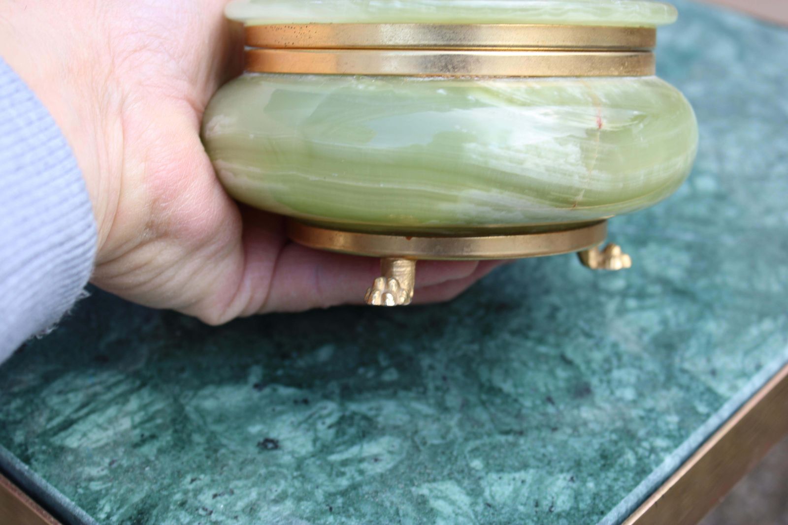 Green Onyx Marble And Brass Jewelry Box 1950s Italy photo vintage