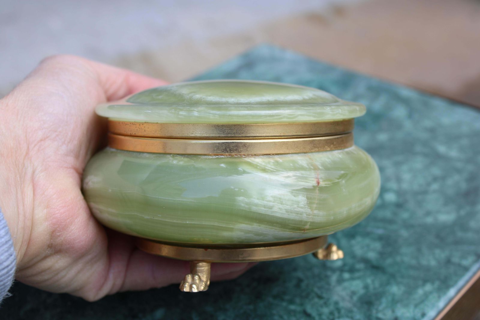 photo furniture Green Onyx Marble And Brass Jewelry Box 1950s Italy