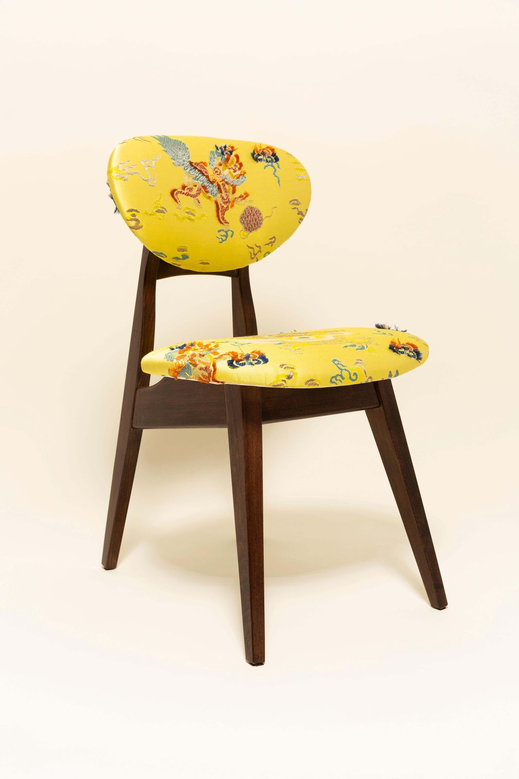 Mid Century Mushroom Chair, Geel Jacquard, Dedar, Naar Ontwerp Van J. Kedziorek, Jaren 1960 photo furniture