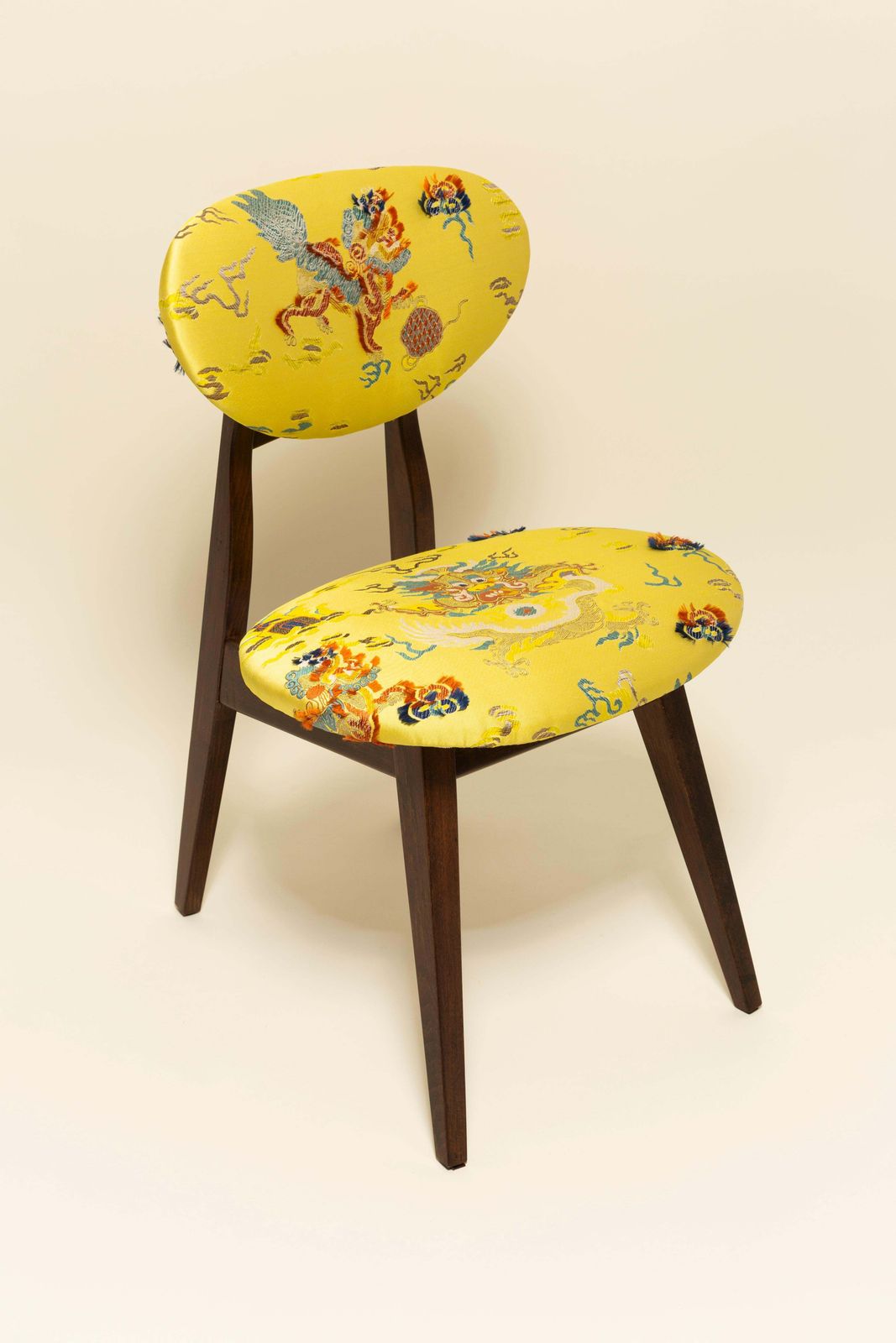 Mid Century Mushroom Chair, Geel Jacquard, Dedar, Naar Ontwerp Van J. Kedziorek, Jaren 1960 photo Meubels