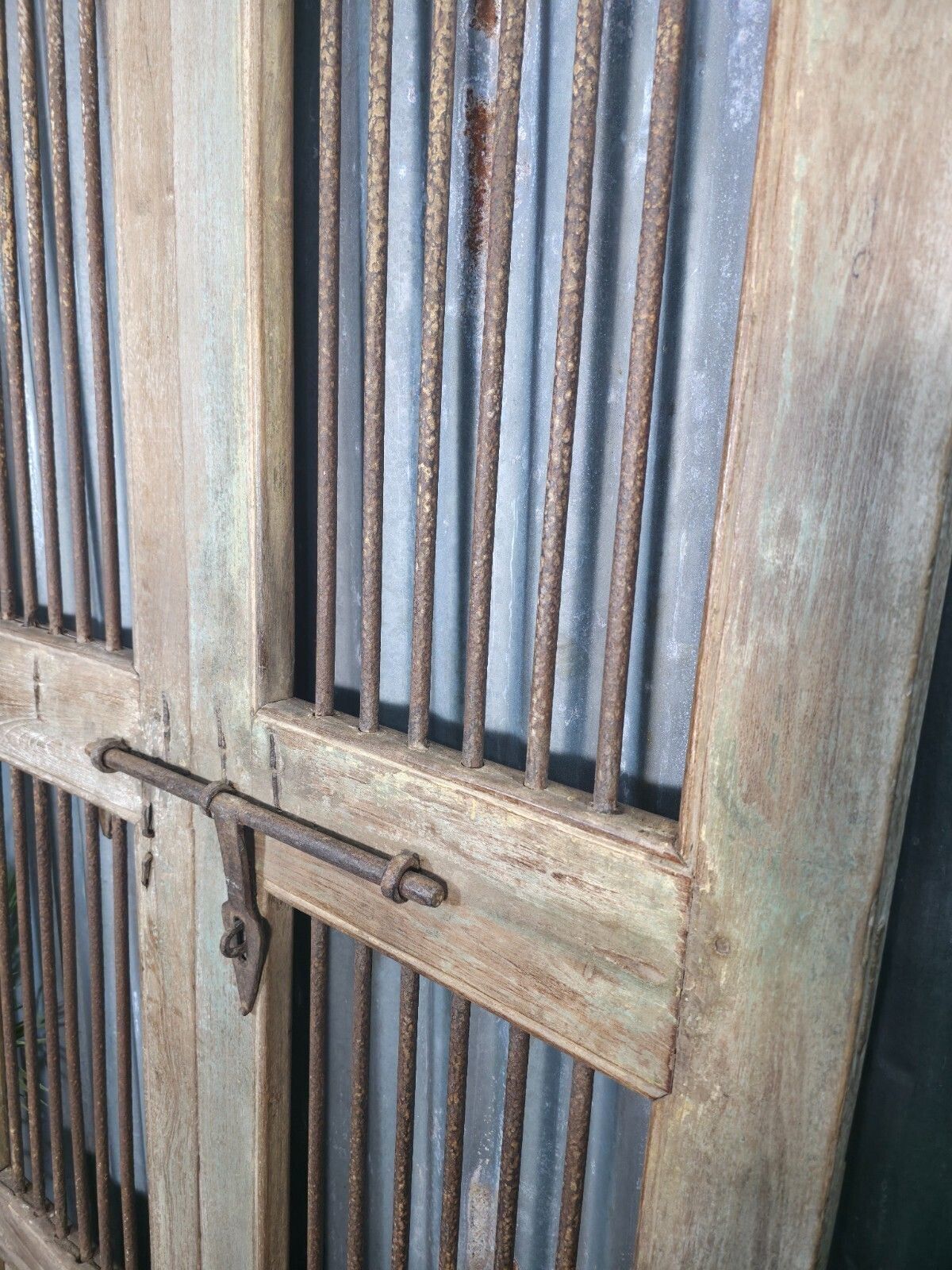 Pair Vintage Rustic Indian Wooden Iron Doors Garden Gates Room Divider Screen photo 245.0