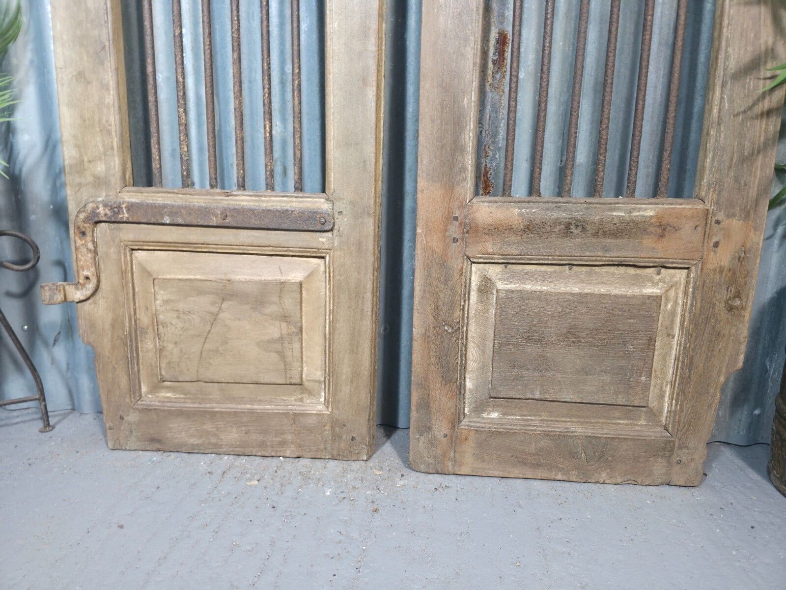 Pair Vintage Rustic Indian Wooden Iron Doors Garden Gates Room Divider Screen photo vintage