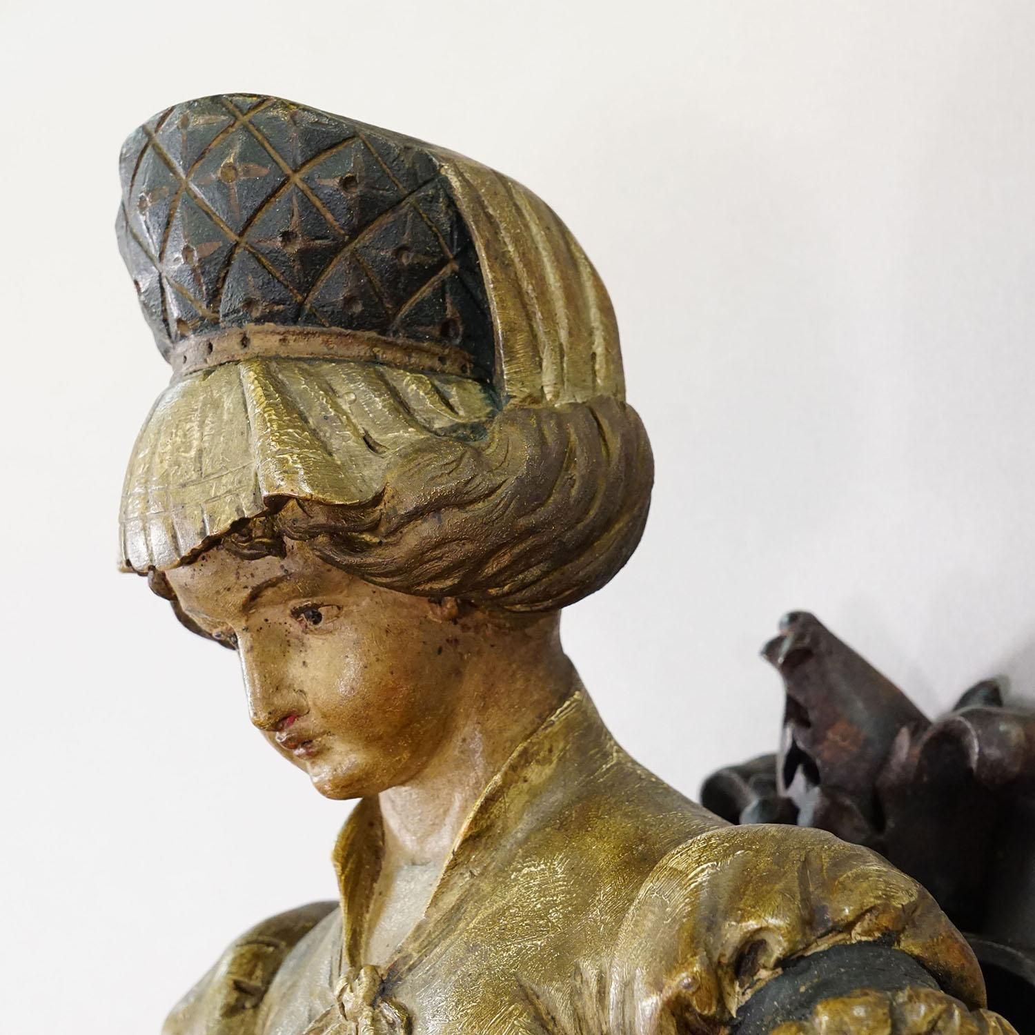Carved Wooden Lady Towel Holder, Folk Art, Germany, Circa 1900 photo Home Decor
