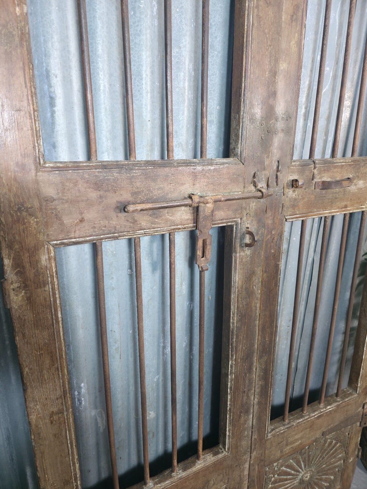 Pair Vintage Rustic Indian Wooden Iron Doors Garden Gates Room Divider Screen photo Home Fixtures