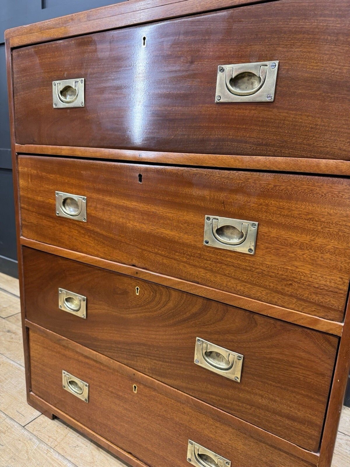 Antique Campaign Military Chest Of Drawers Solid Mahogany Ship Drawers photo vinterior