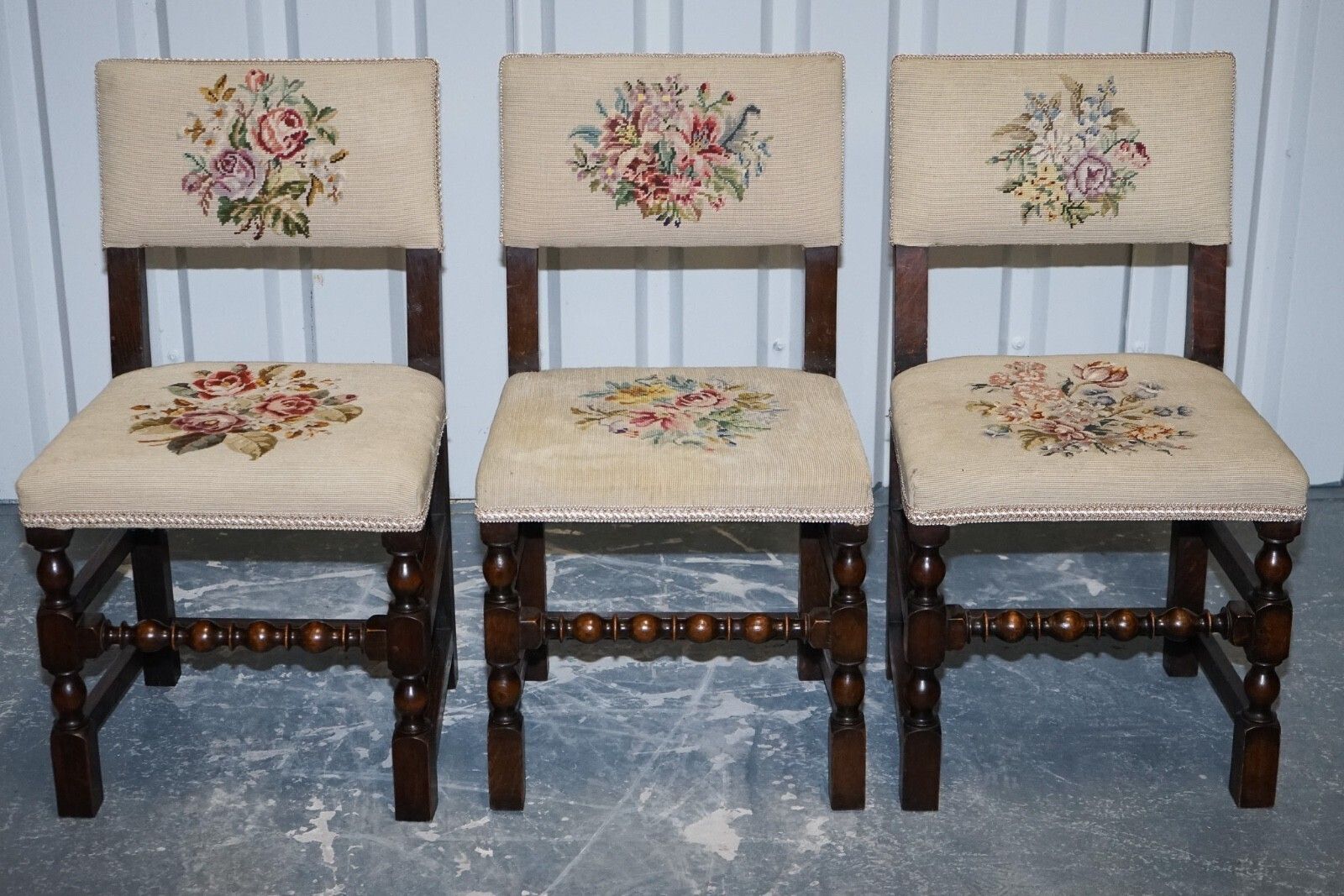 English Victorian Set Of Six Original Floral Tapestry Upholstery Dinning Chairs photo for sale