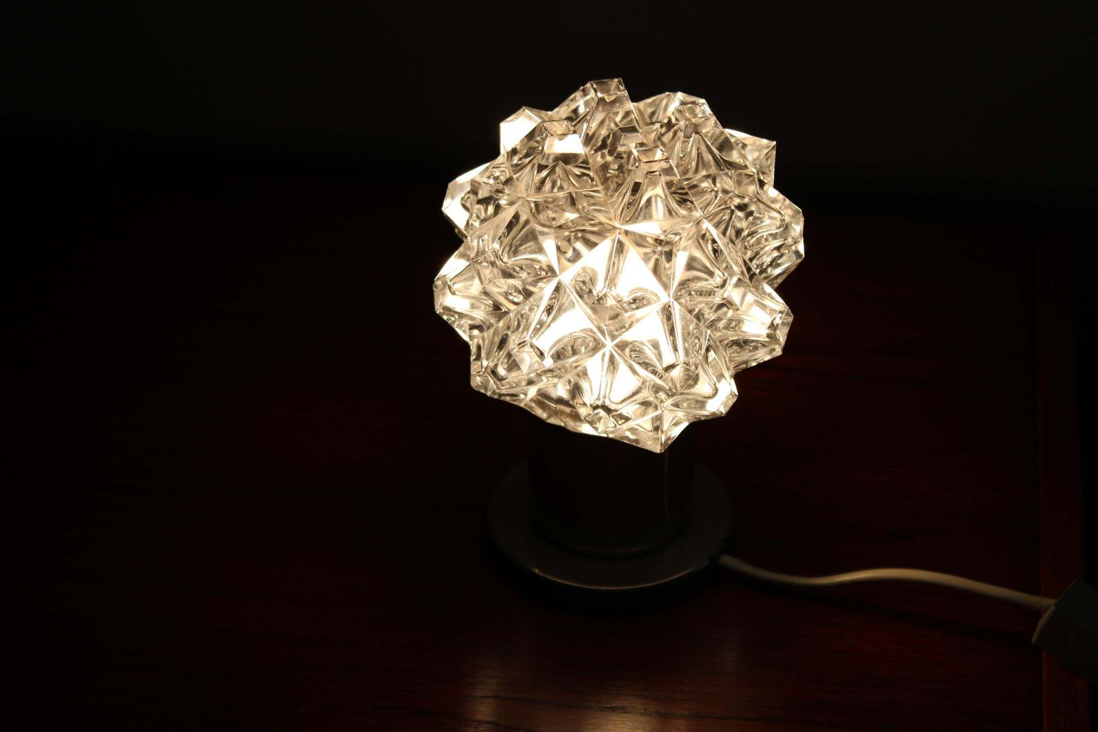 Mid Century Czech Crystal Glass Table Lamp, 1970s Chrome Base photo buy