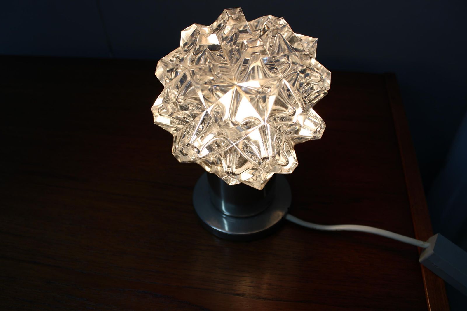Lighting Mid Century Czech Crystal Glass Table Lamp, 1970s Chrome Base photo