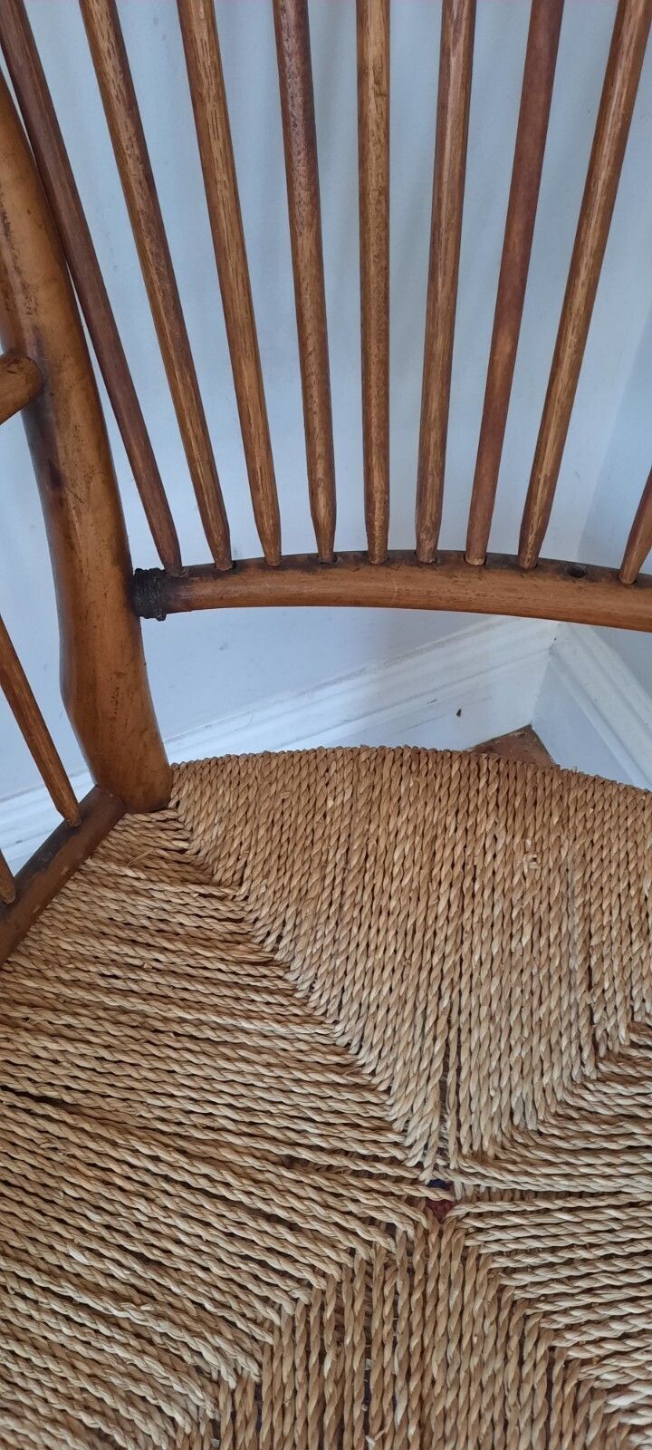 8th Or 19th Century Antique Spindle Back Rush Seat Elbow Chair Arts And Crafts photo vintage