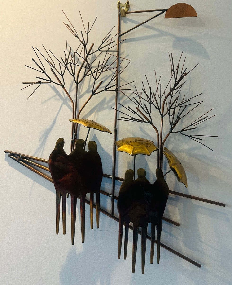 1970s Brutalist "Rainy Day" By R. Richèse Brass & Copper 3 D Wall Hanging Art photo furniture