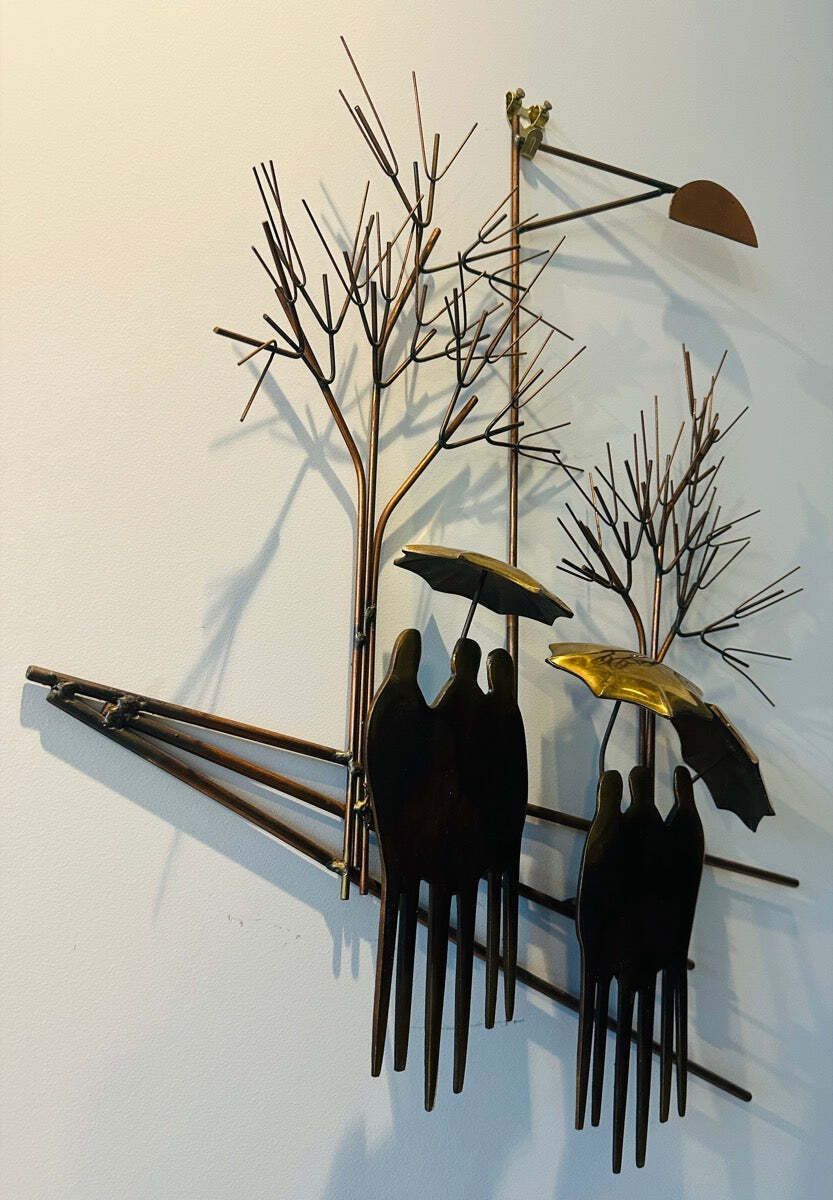 1970s Brutalist "Rainy Day" By R. Richèse Brass & Copper 3 D Wall Hanging Art photo for sale