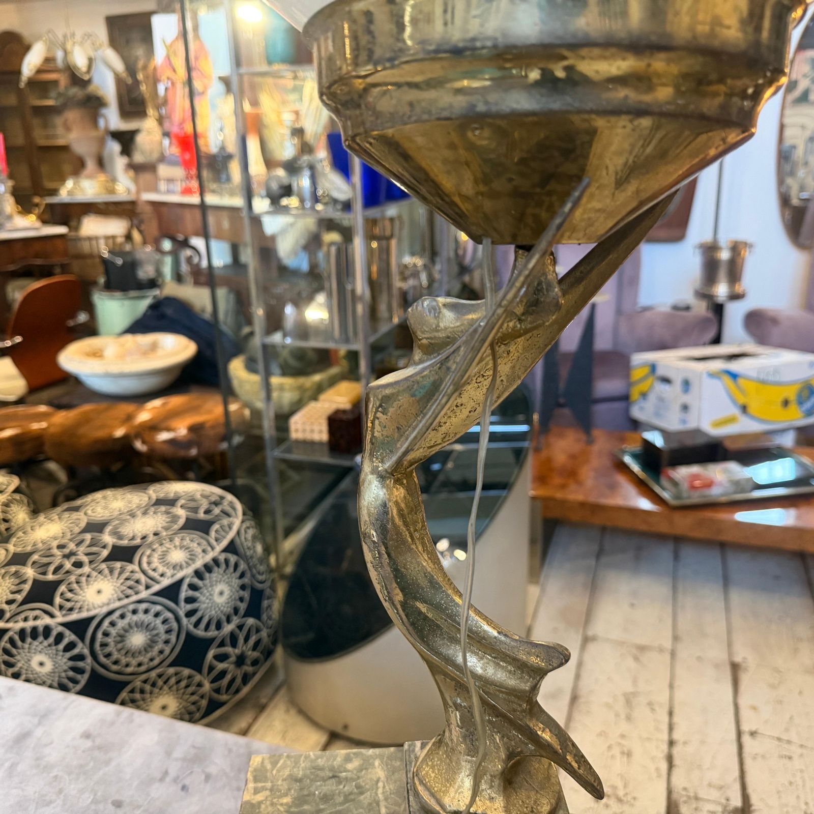 1930s Art Deco Black Marble, Gilded Metal And Milk Glass Italian Table Lamp photo buy