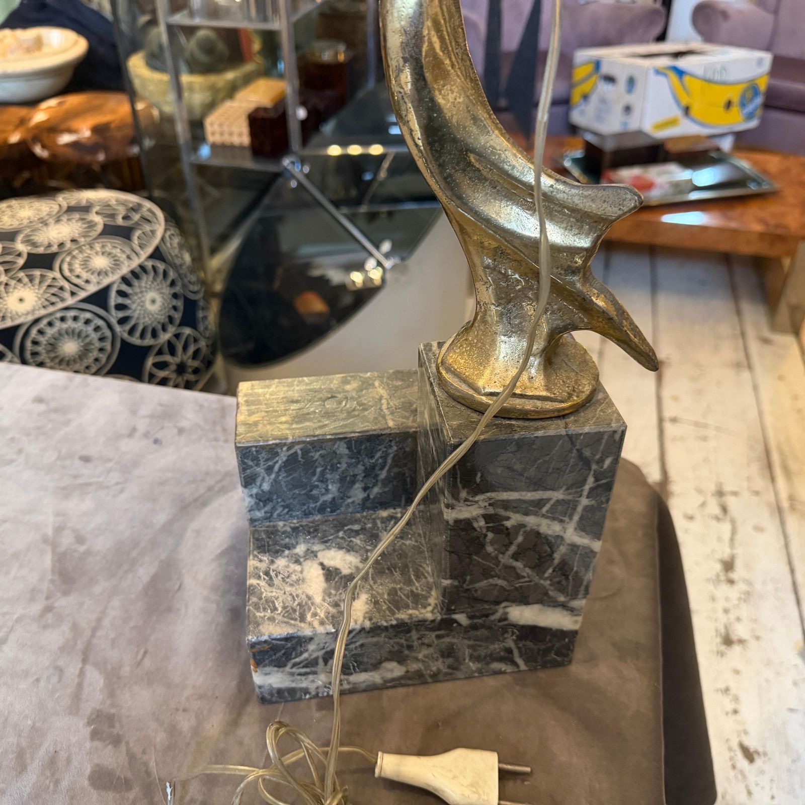 1665.0 1930s Art Deco Black Marble, Gilded Metal And Milk Glass Italian Table Lamp photo