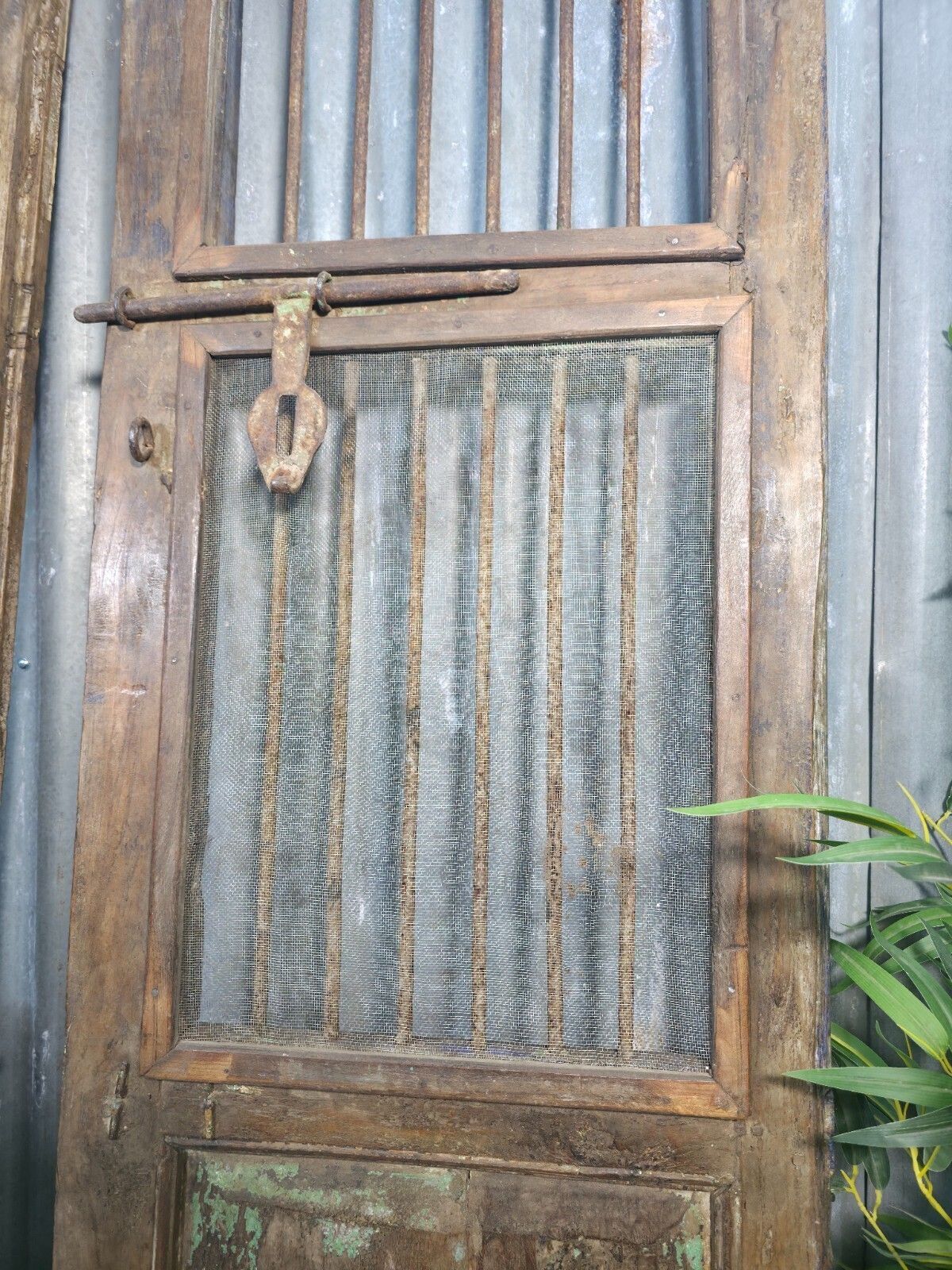 245.0 Pair Vintage Rustic Indian Wooden Iron Doors Garden Gates Room Divider Screen photo