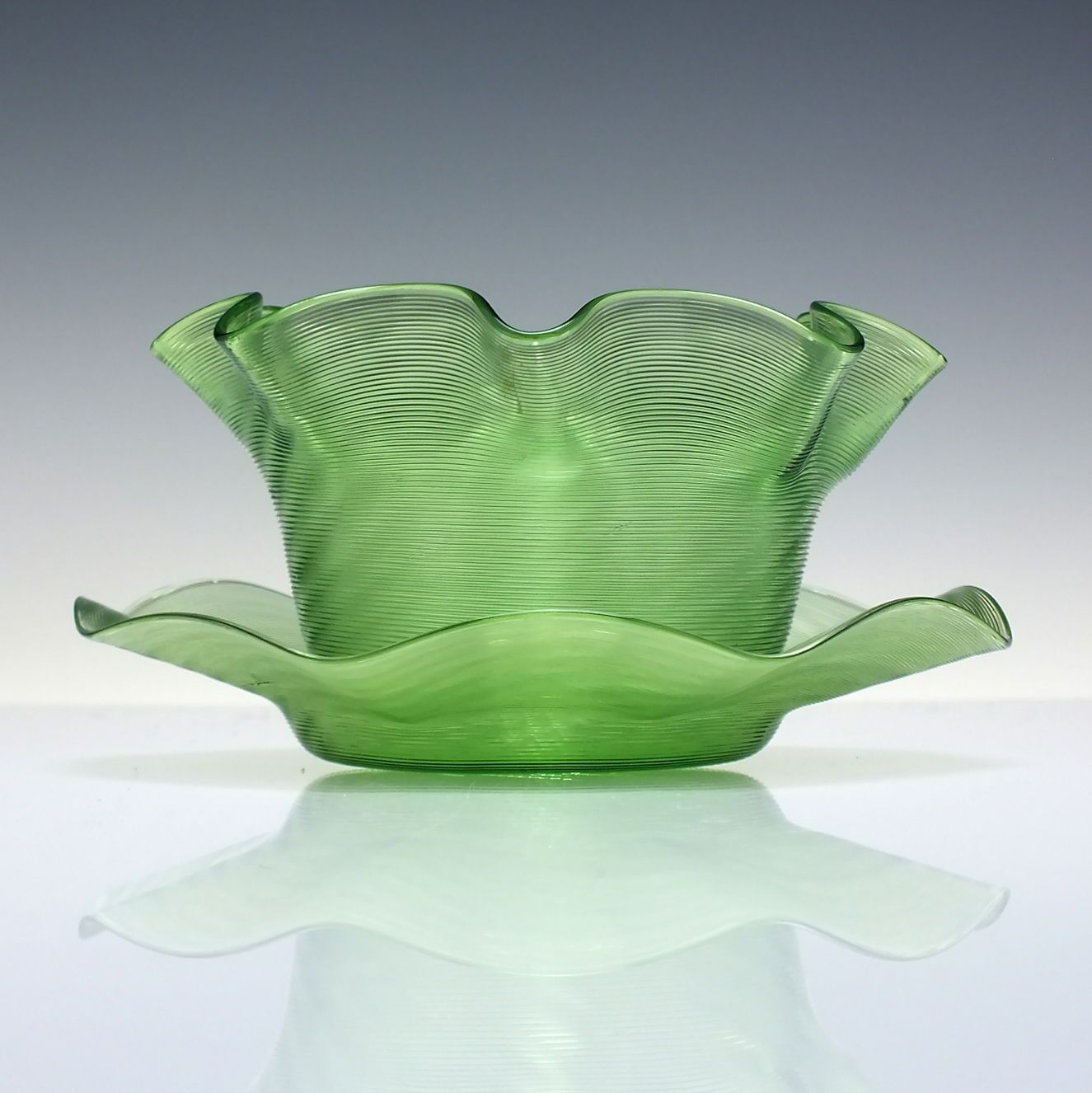 Antique Art Nouveau Green Finger Bowl And Saucer C1900
