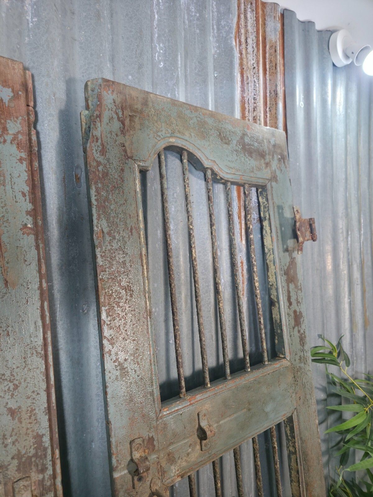 Pair Vintage Rustic Indian Wooden Iron Doors Garden Gates Room Divider Screen photo vinterior