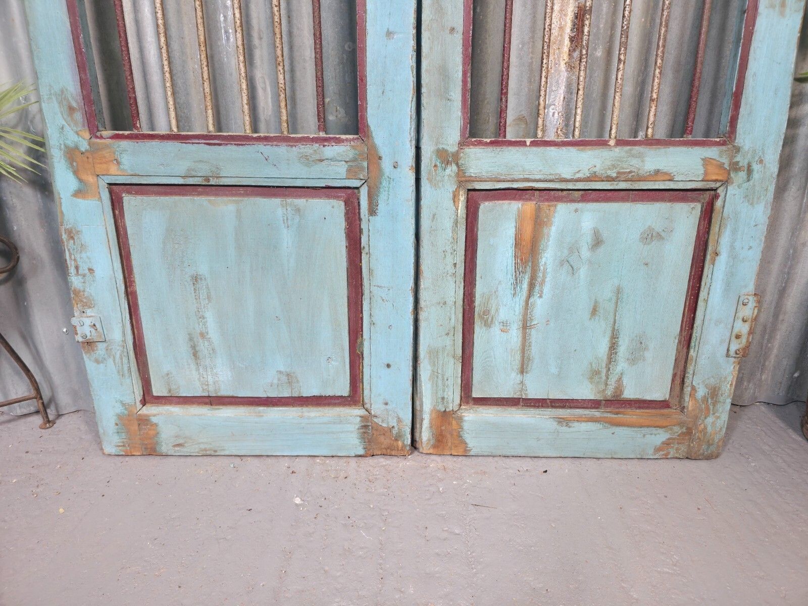 Pair Vintage Rustic Indian Wooden Iron Doors Garden Gates Room Divider Screen photo for sale