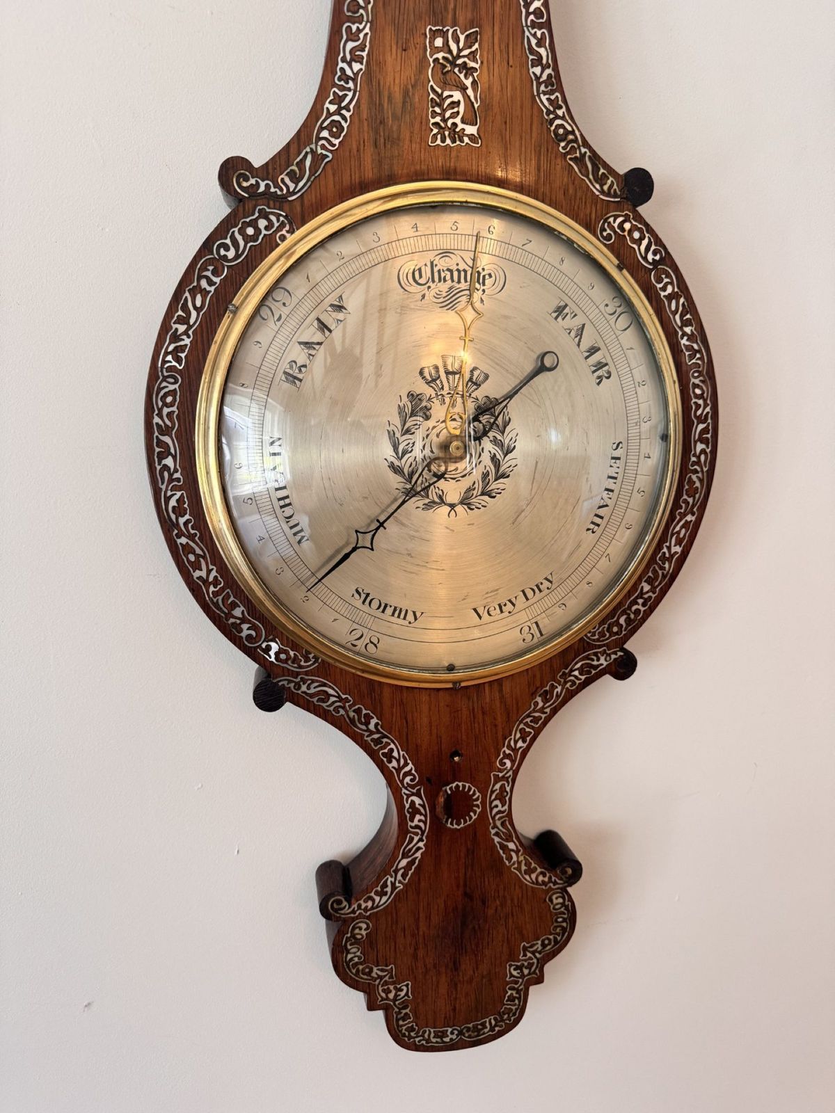 Fantastic Quality 19th Century Mahogany Mother Of Pearl Inlaid Barometer photo for sale