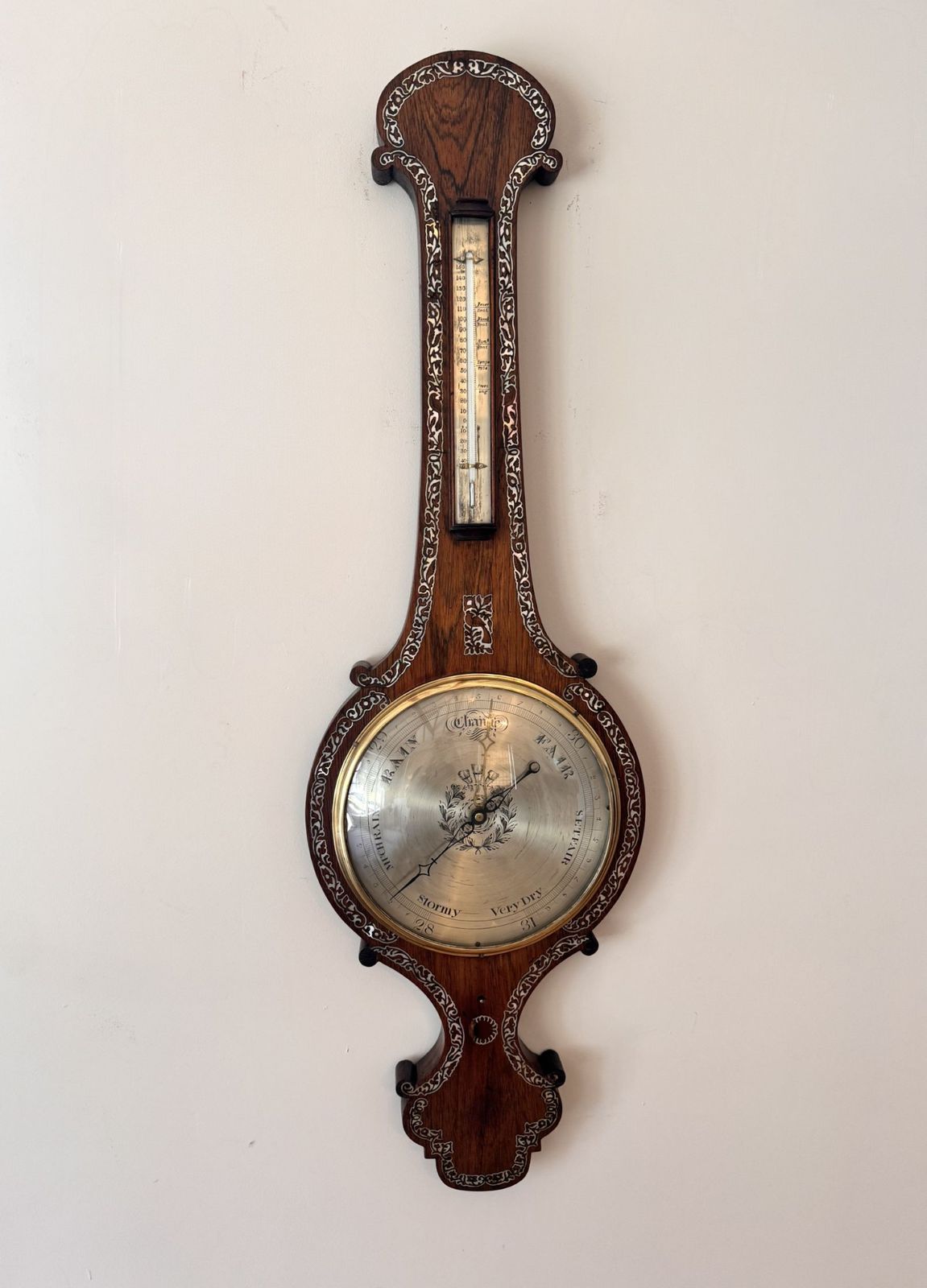 Fantastic Quality 19th Century Mahogany Mother Of Pearl Inlaid Barometer