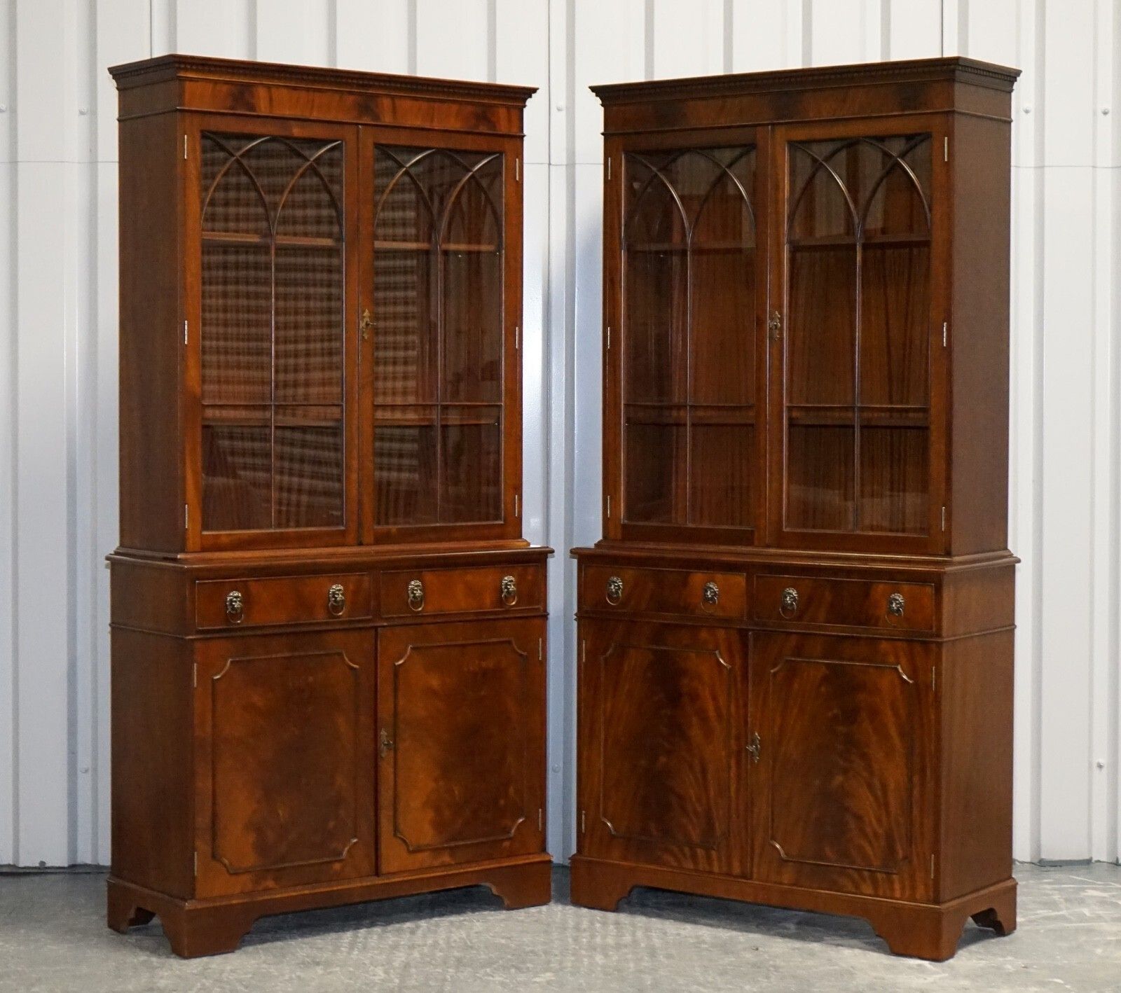Pair Georgian Style Display Cabinets Bookcases With Brass Lion Handles photo furniture