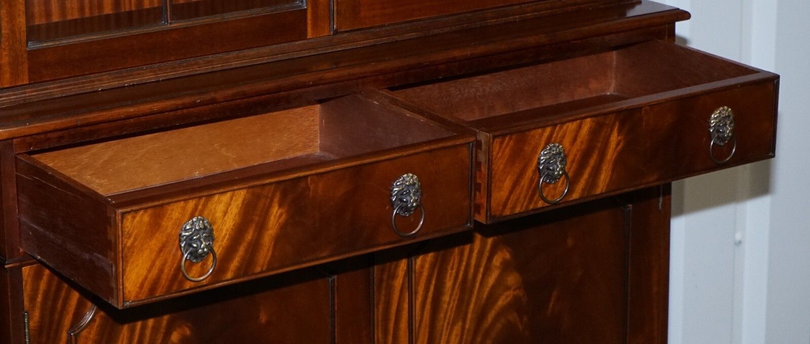 photo for sale Pair Georgian Style Display Cabinets Bookcases With Brass Lion Handles
