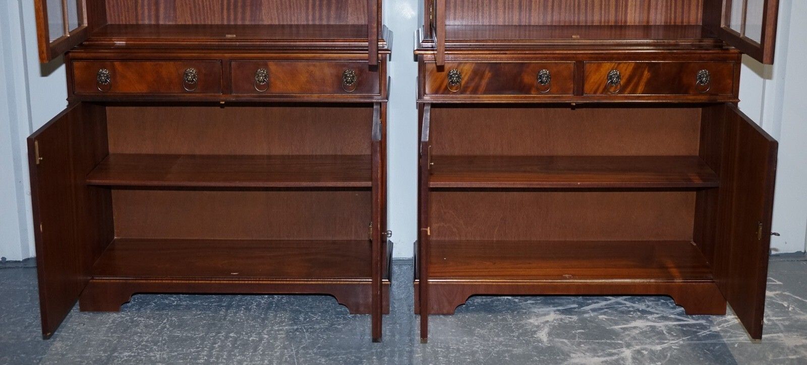 photo vinterior Pair Georgian Style Display Cabinets Bookcases With Brass Lion Handles
