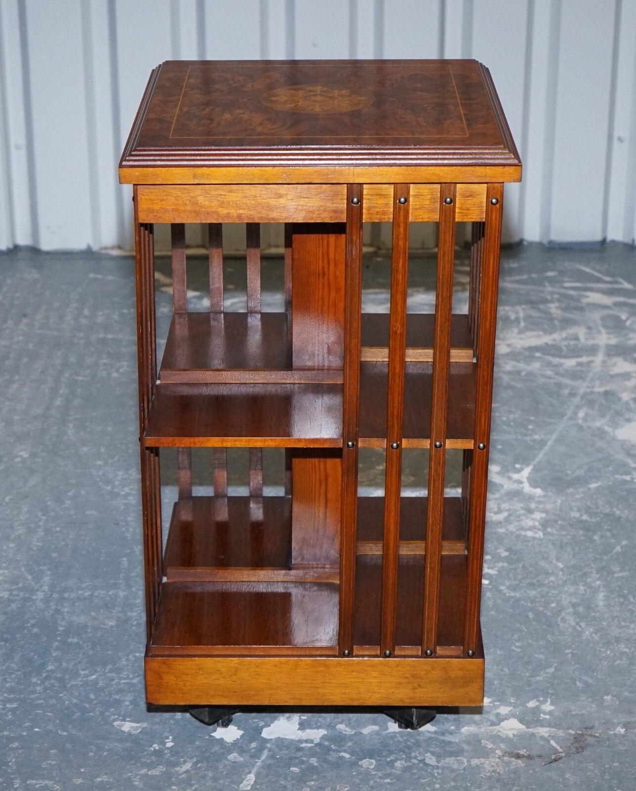 Vintage Burr Walnut Top Revolving Bookcase Raised On Castors photo vinterior