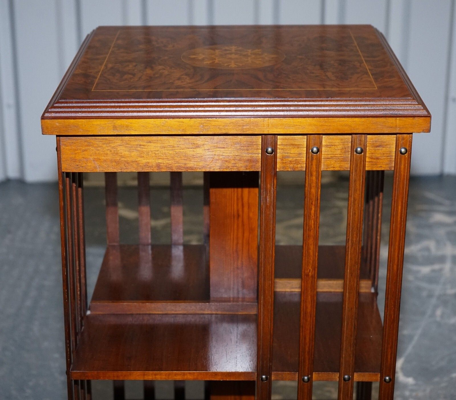 Vintage Burr Walnut Top Revolving Bookcase Raised On Castors photo buy