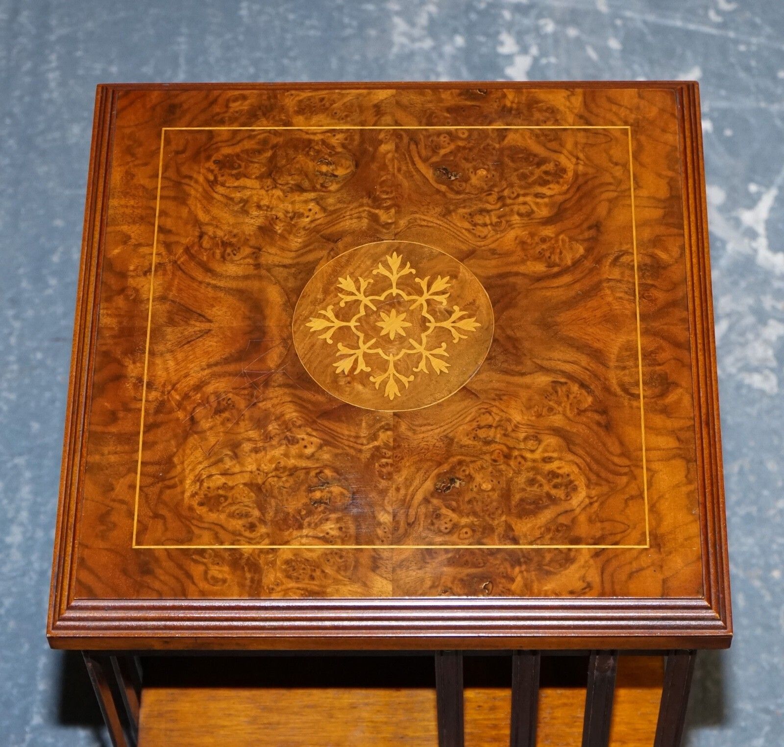 1250.0 Vintage Burr Walnut Top Revolving Bookcase Raised On Castors photo