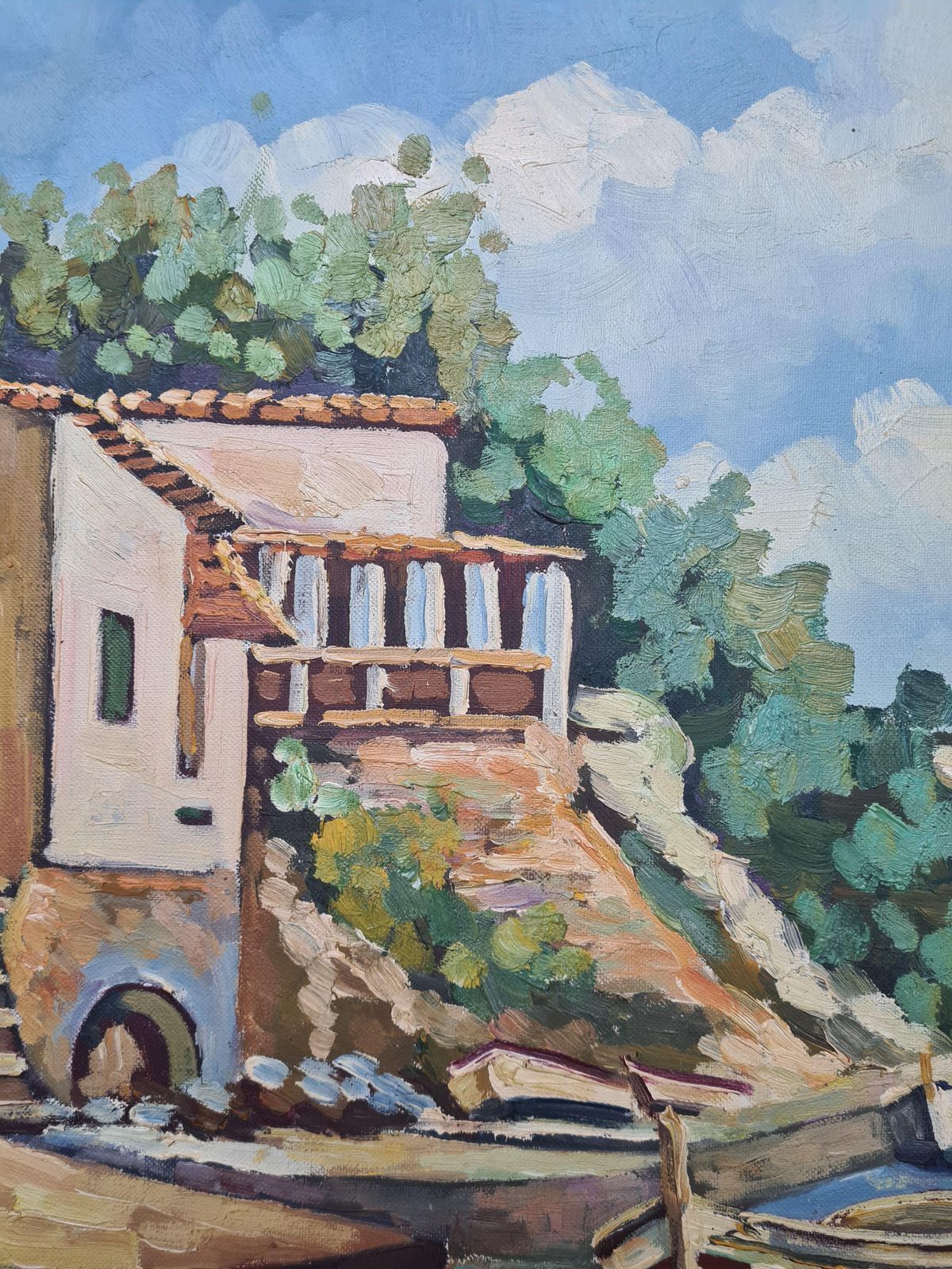 The Mediterranean Coast, Oil On Canvas Painting, Signed, Late 20th Century photo 1013.0