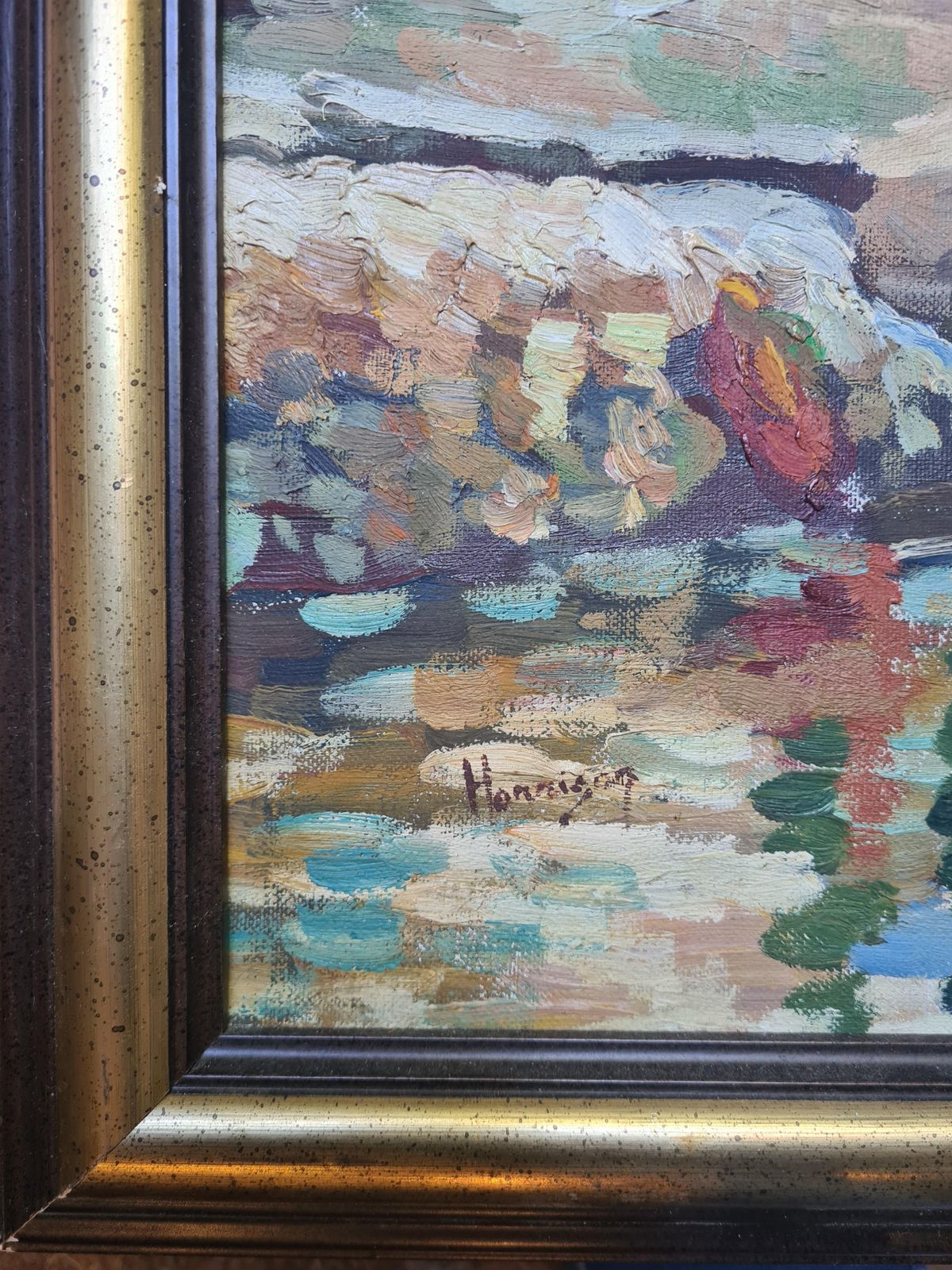 The Mediterranean Coast, Oil On Canvas Painting, Signed, Late 20th Century photo vintage