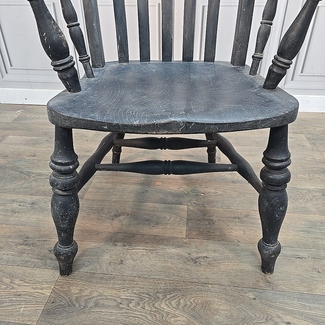 Antique Grandfather Armchair Painted Solid Wooden Lath Slat Back Windsor Chair photo buy
