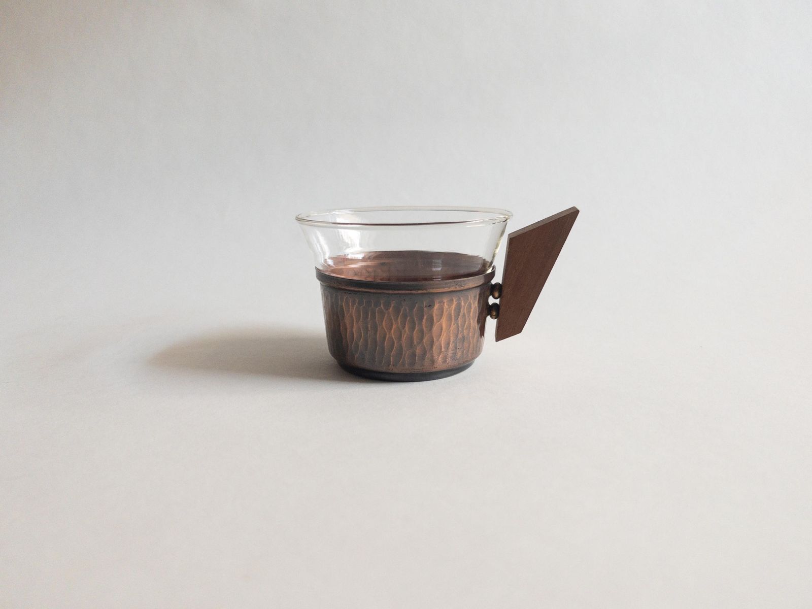 photo furniture Mid Century Copper & Teak Tea Set: Glass And Copper Cups With Tray